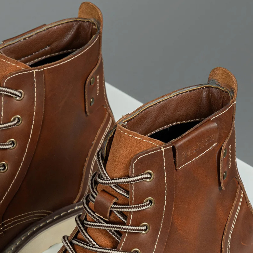 Lorennzi | Men’s Leather Boots – Retro Style Casual Lace-Up Ankle Boots