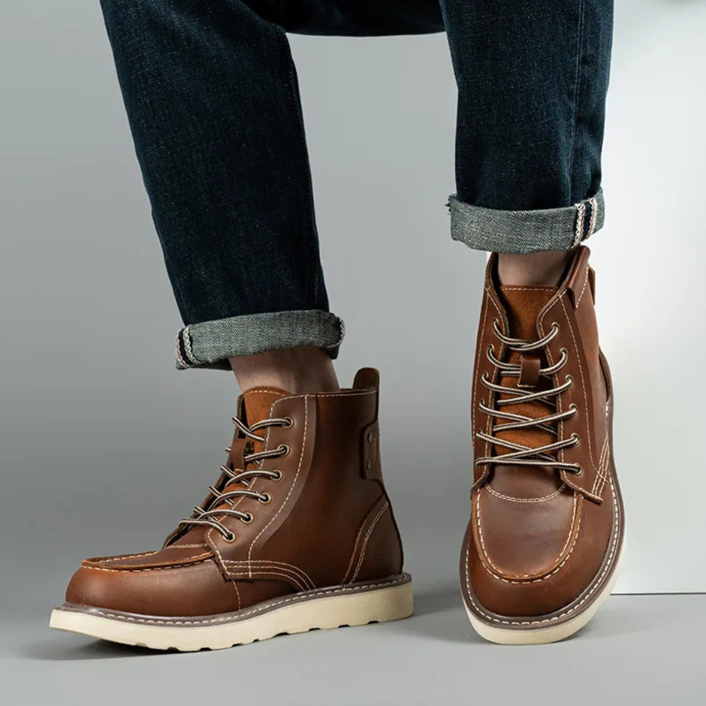 Lorennzi | Men’s Leather Boots – Retro Style Casual Lace-Up Ankle Boots