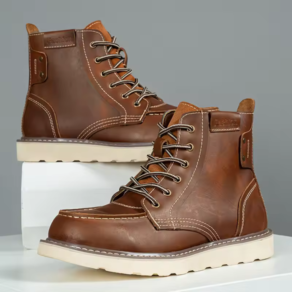 Lorennzi | Men’s Leather Boots – Retro Style Casual Lace-Up Ankle Boots