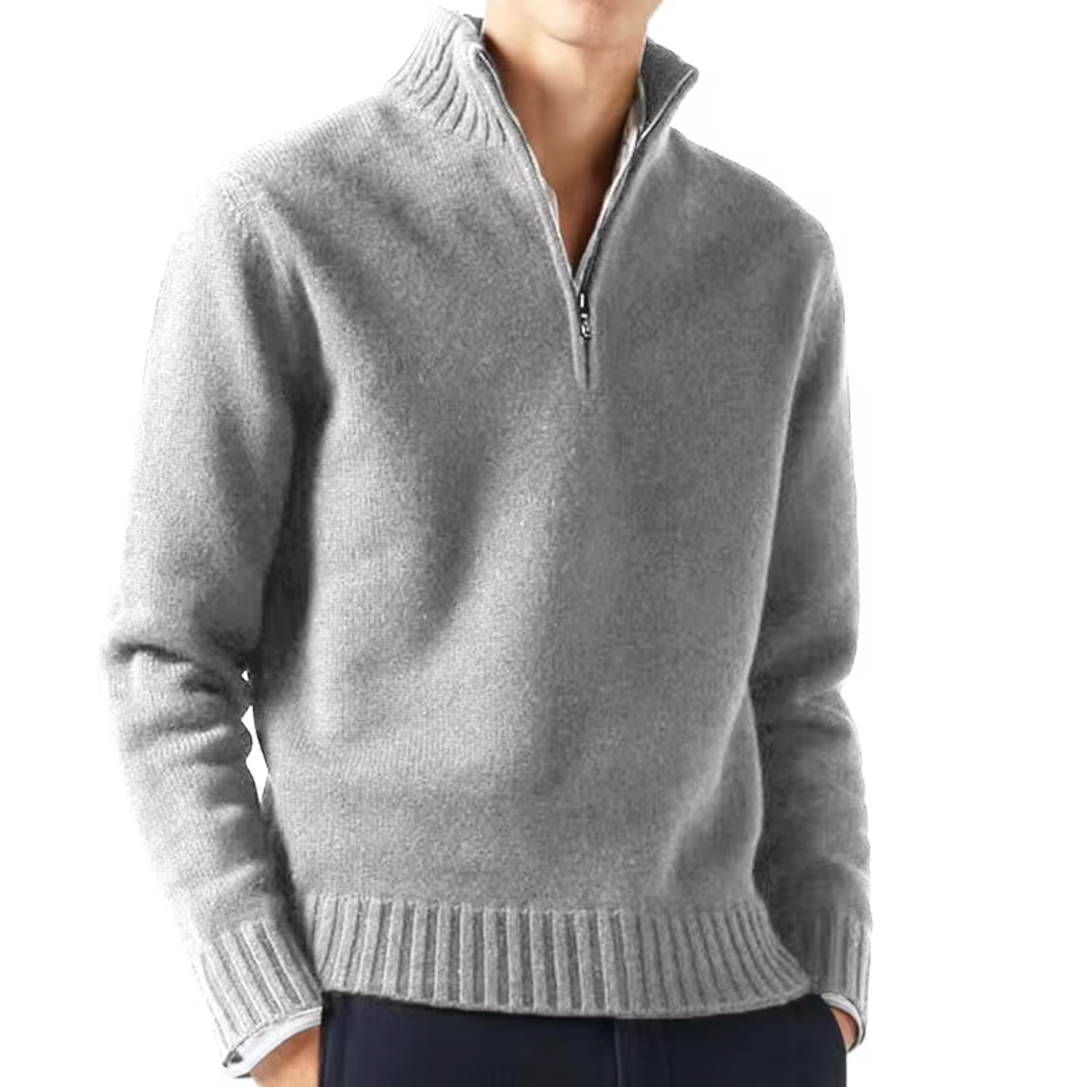 Lucien Men’s Half Zip-Neck Cashmere Sweater – Trucker Style Design