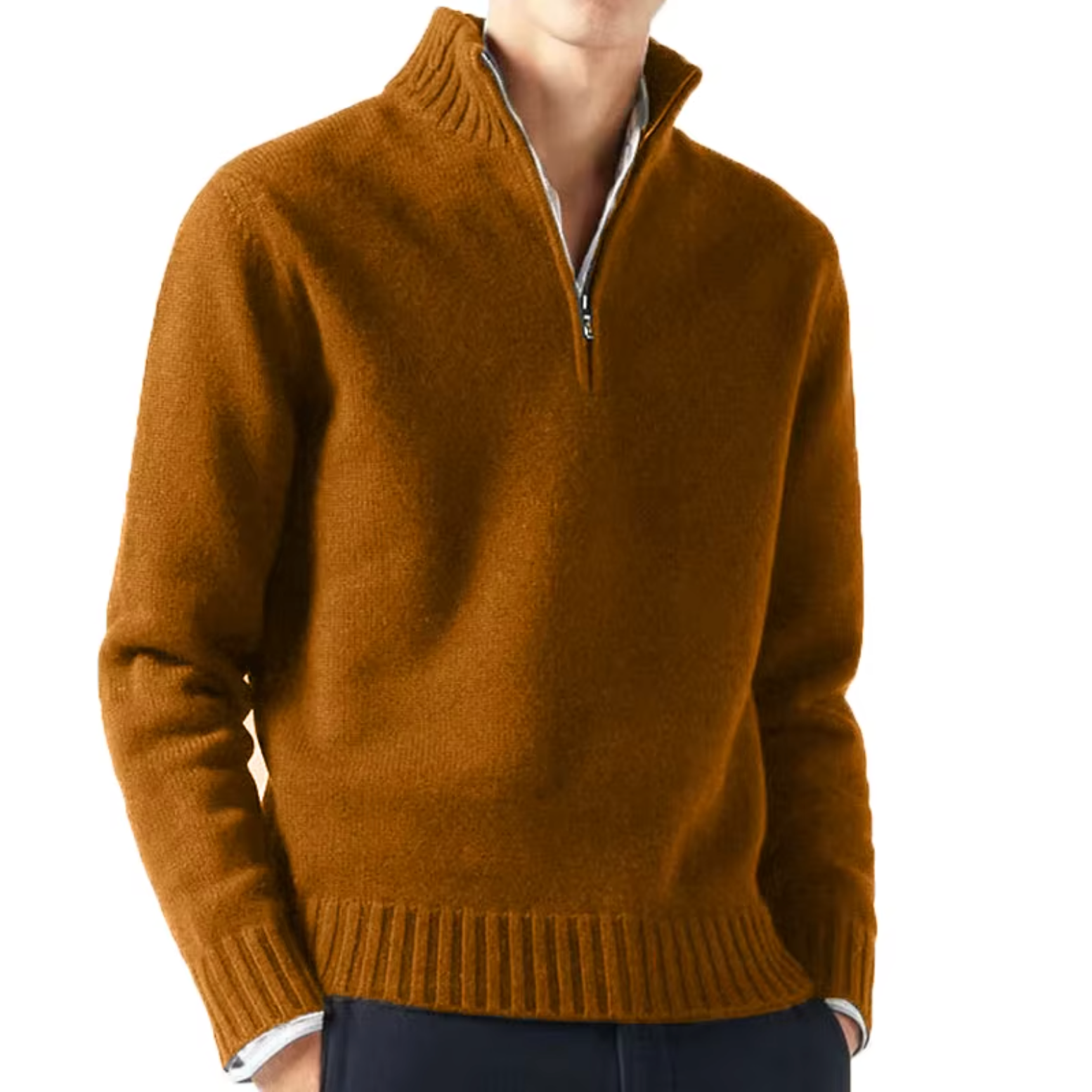 Lucien Men’s Half Zip-Neck Cashmere Sweater – Trucker Style Design