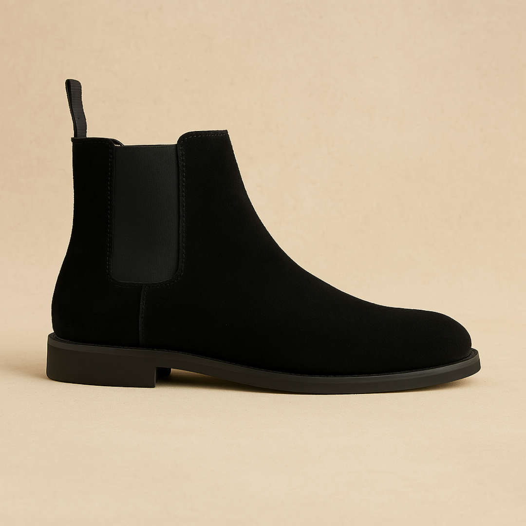 Classic Suede Chelsea Boots for Men – Black Slip-On Boots with Elastic Sides for All-Season Versatility