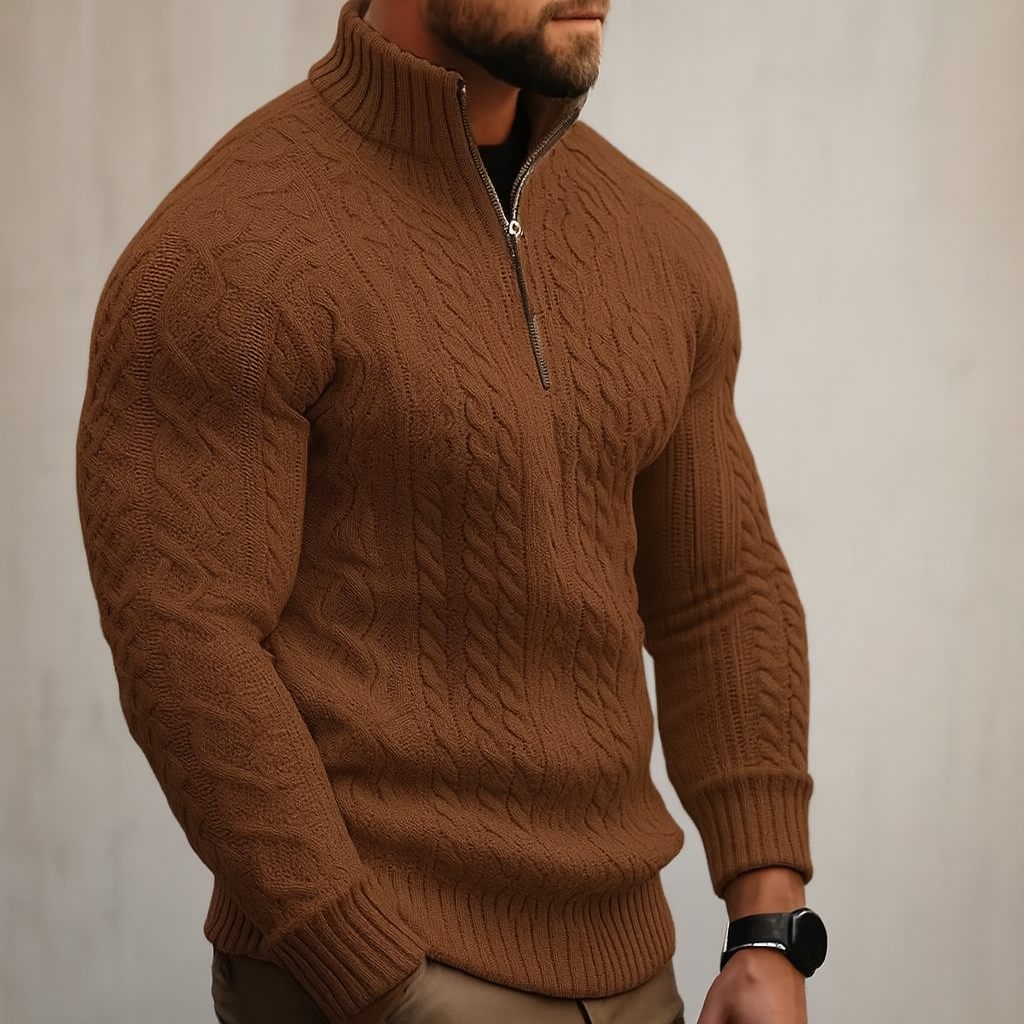 Men Slim Fit Half Zip Pattern Christmas Sweater