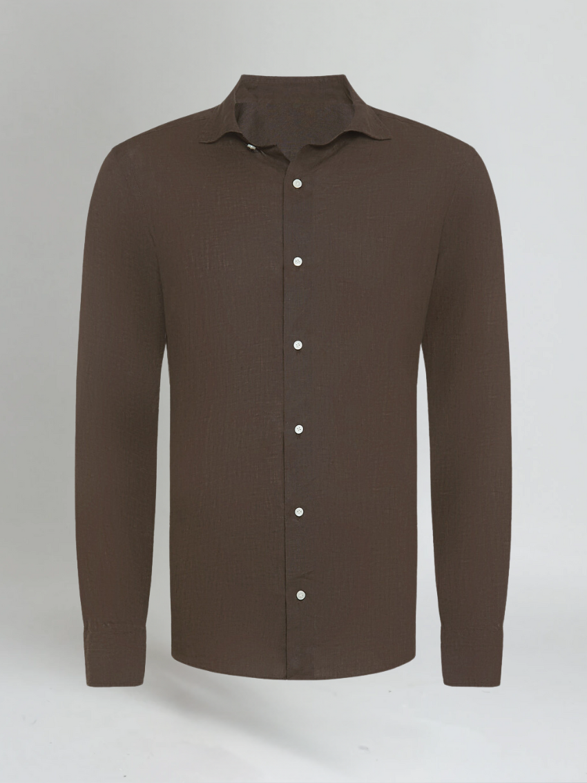 Essential Men Lightweight Linen Shirt - Deep Brown