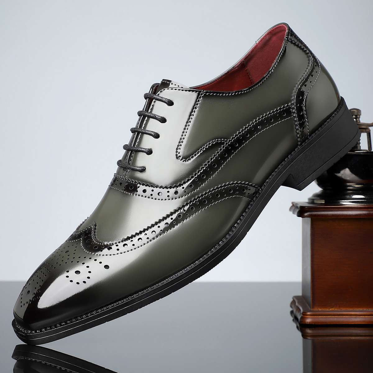 Men’s Dress Shoes – High-Shine Patent Leather, Classic Wingtip Brogue