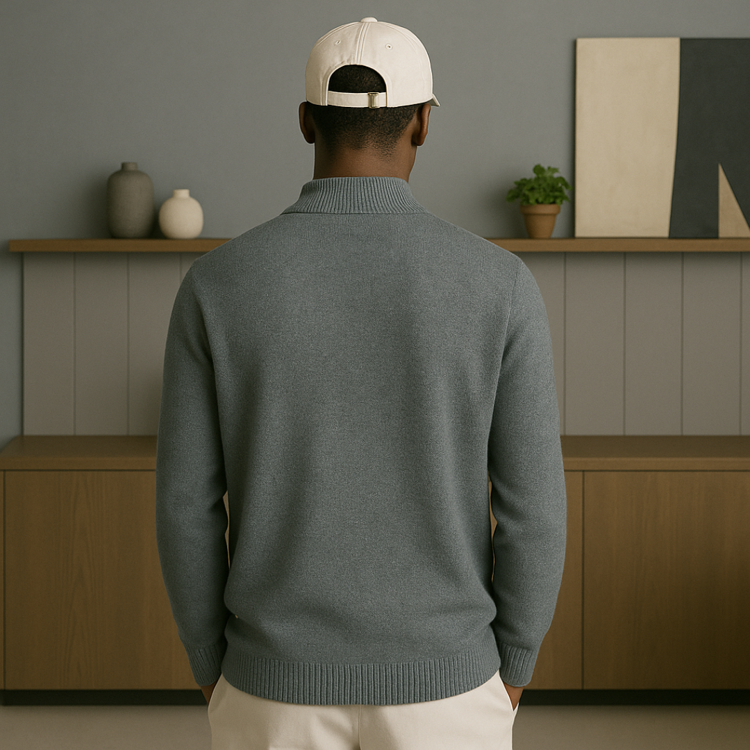 Elegant Cashmere Half-Zip Sweater for Men, Cable Knit Design, Luxurious Softness and Warmth