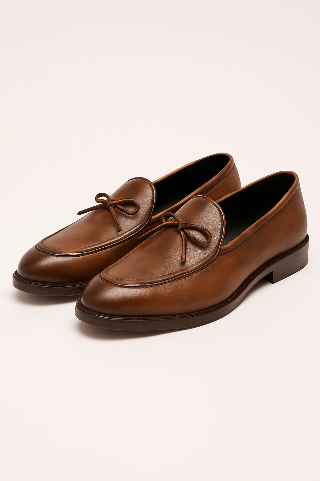 Men Leather Loafers With Bow Classic Dress Shoes