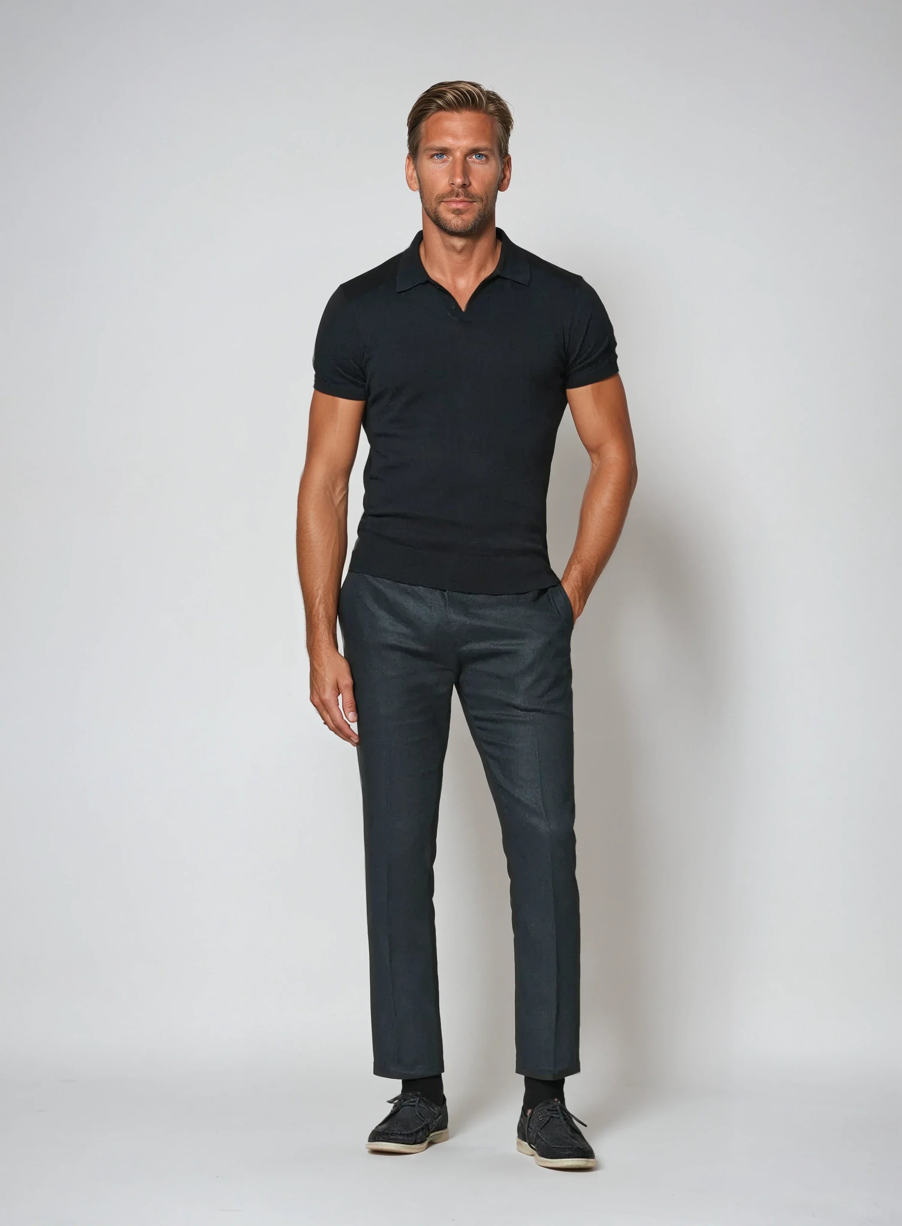 Polo Men Cotton Without Buttons - Navy Blue