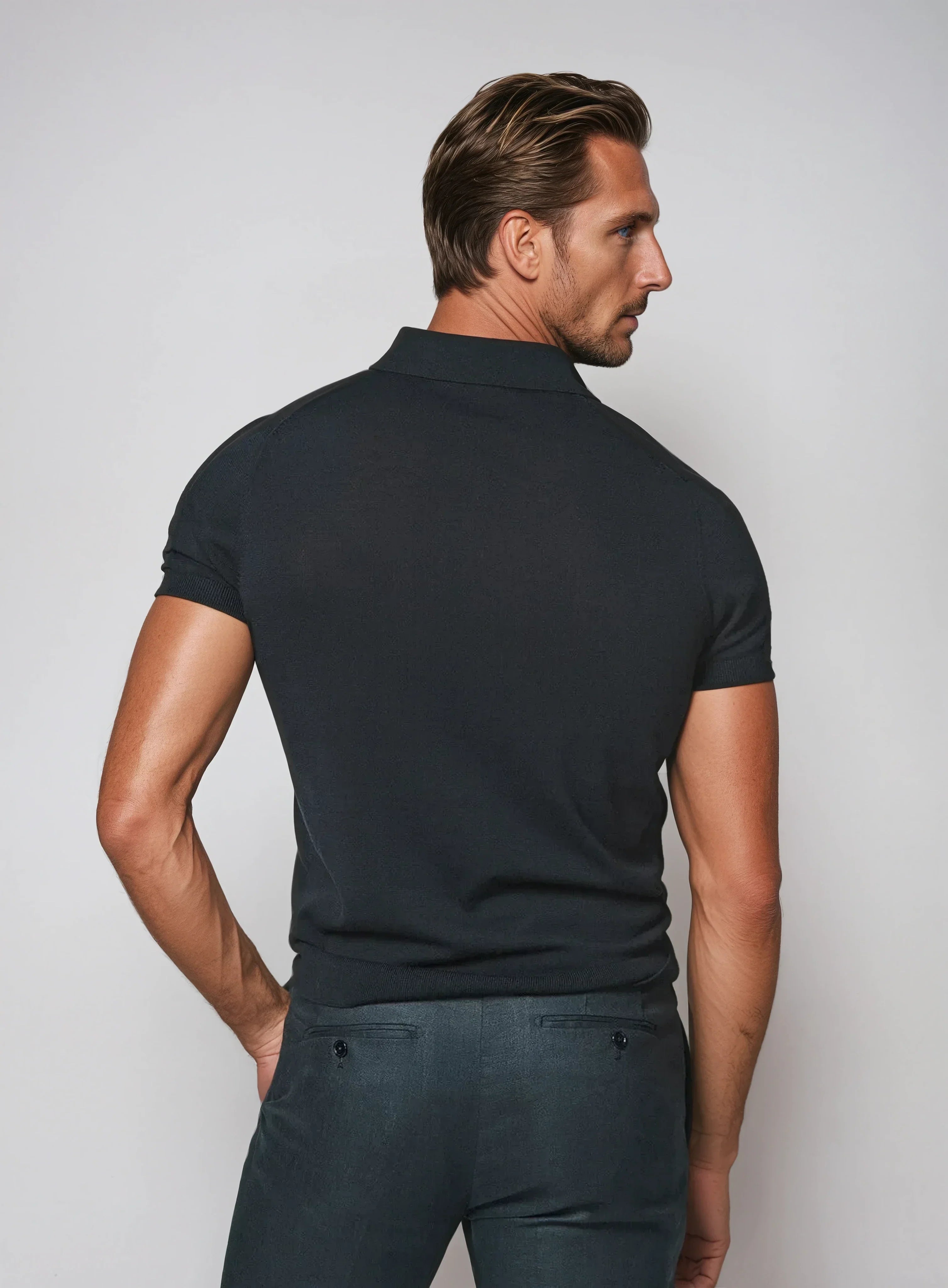 Polo Men Cotton Without Buttons - Navy Blue