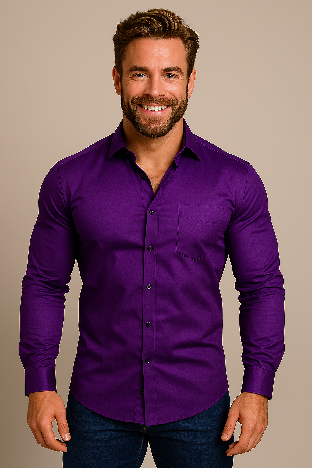 Men’s Long-Sleeved Shirt – Classic Structured Fit with Wrinkle-Free Finish