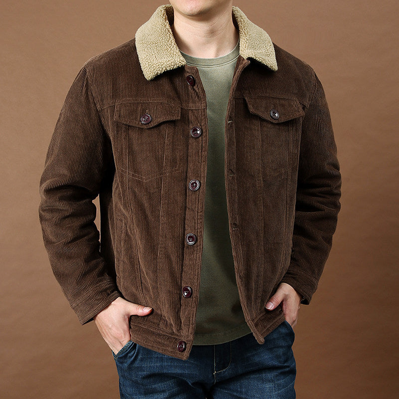Men’s Corduroy Winter Jacket – Thick Fleece-Lined Vintage Short Coat | Warm Casual Shearling Outerwear