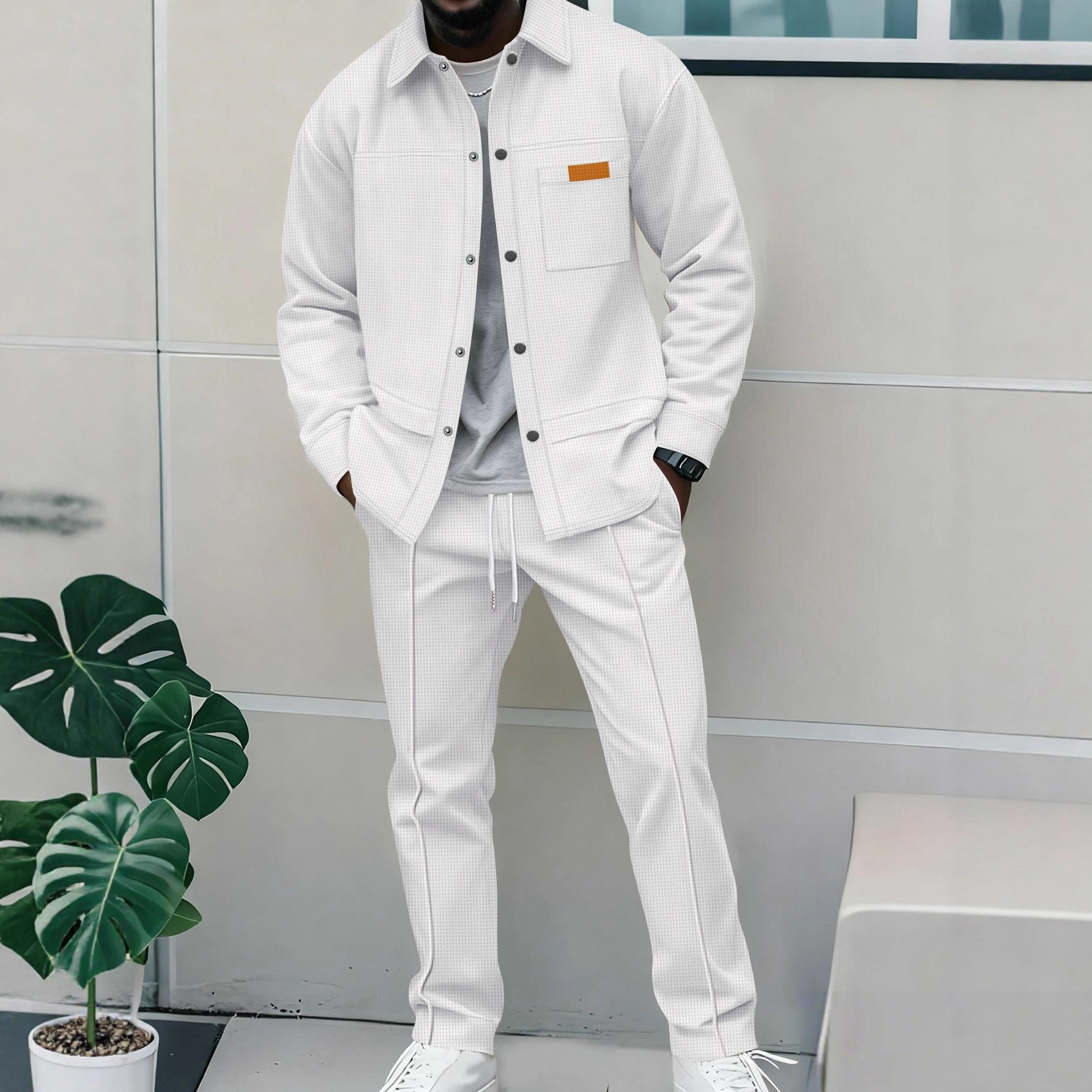 Men’s Korean-Style Bomber Set – Button Jacket Design