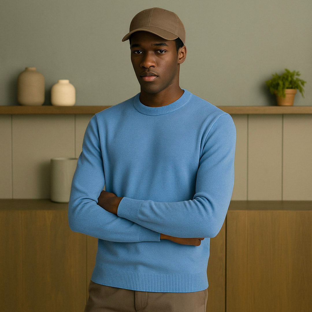 Pure Cashmere Summer Knit Sweater for Men – Lightweight Elegant Knitwear with Classic Fit and Round Neck