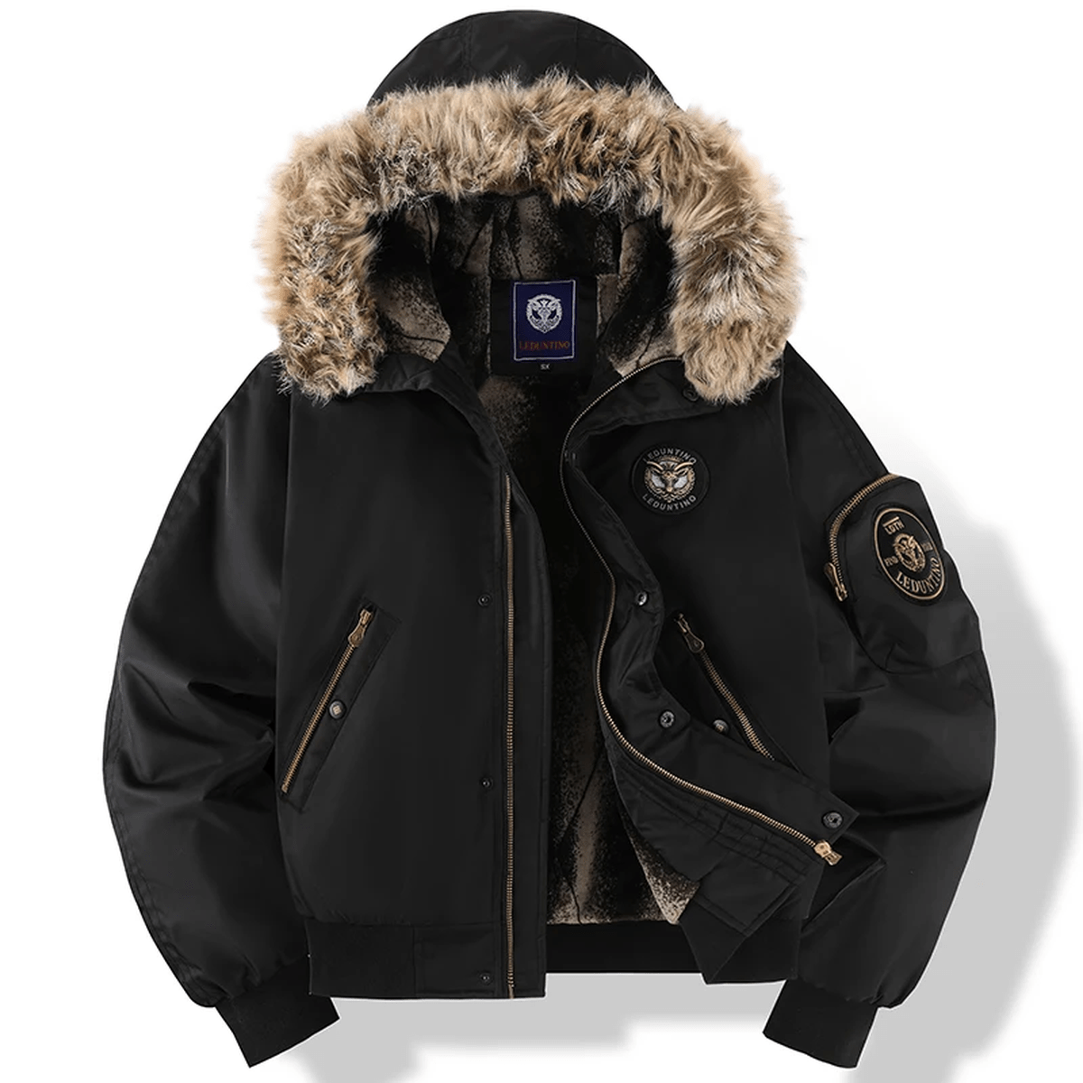 Men’s Quilted Bomber Jacket with Fur Hooded Design - Warm