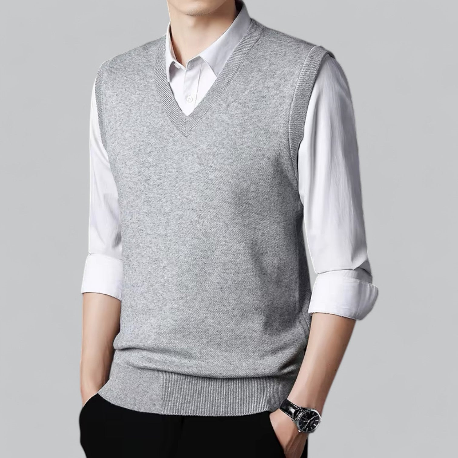 Brent Men’s Classic V-Neck Sleeveless Vest – Essential Knit Layer