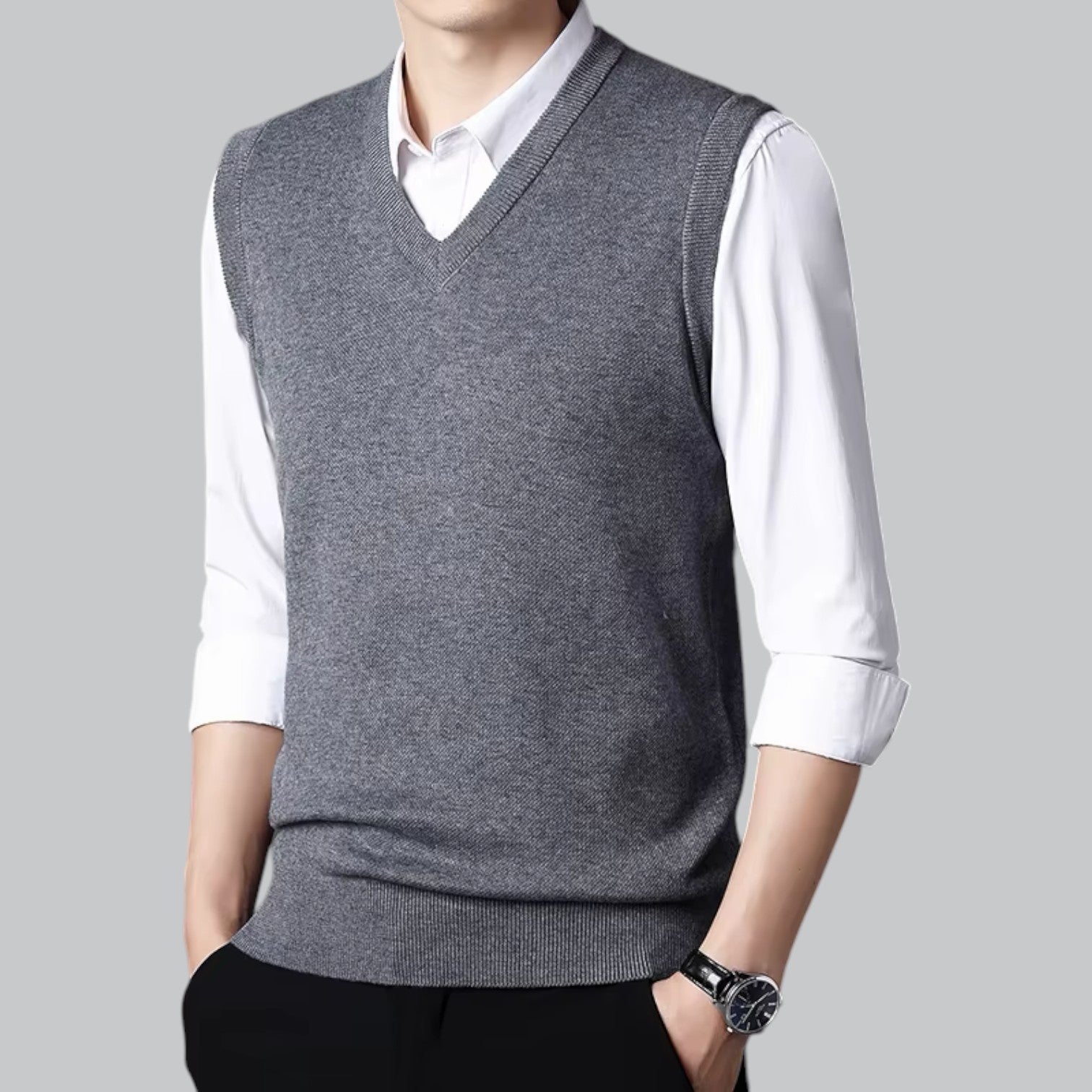 Brent Men’s Classic V-Neck Sleeveless Vest – Essential Knit Layer