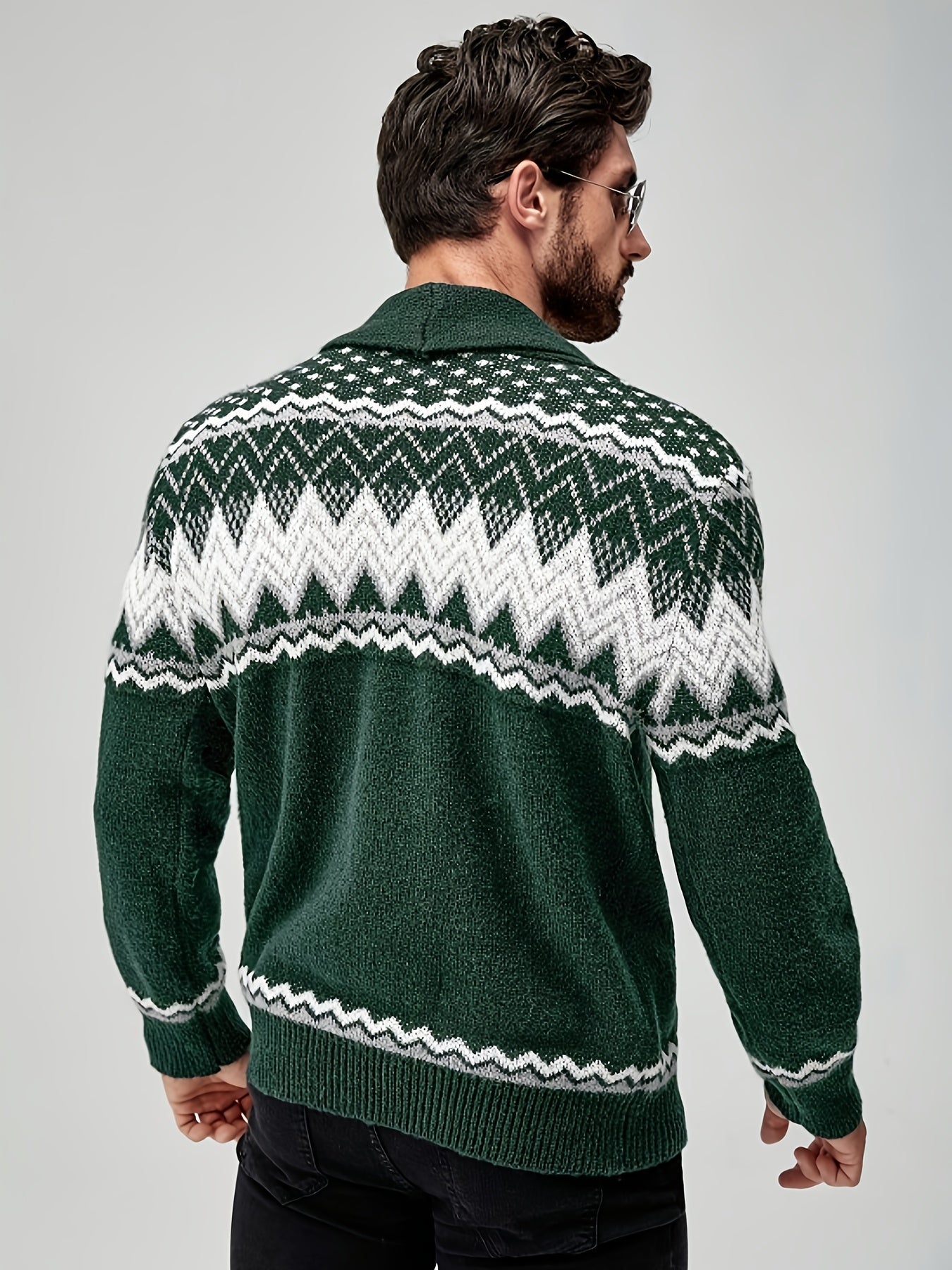 Men’s Geometric Pattern Cardigan – Button-Up Knit Sweater for Fall & Winter