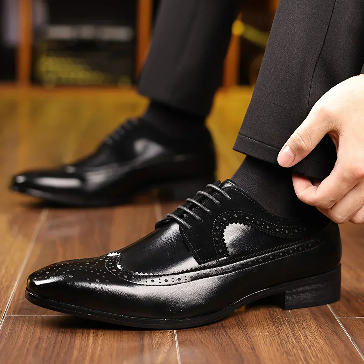 Men’s Leather Dress Shoes – Premium Black Formal Footwear, Elegant Design