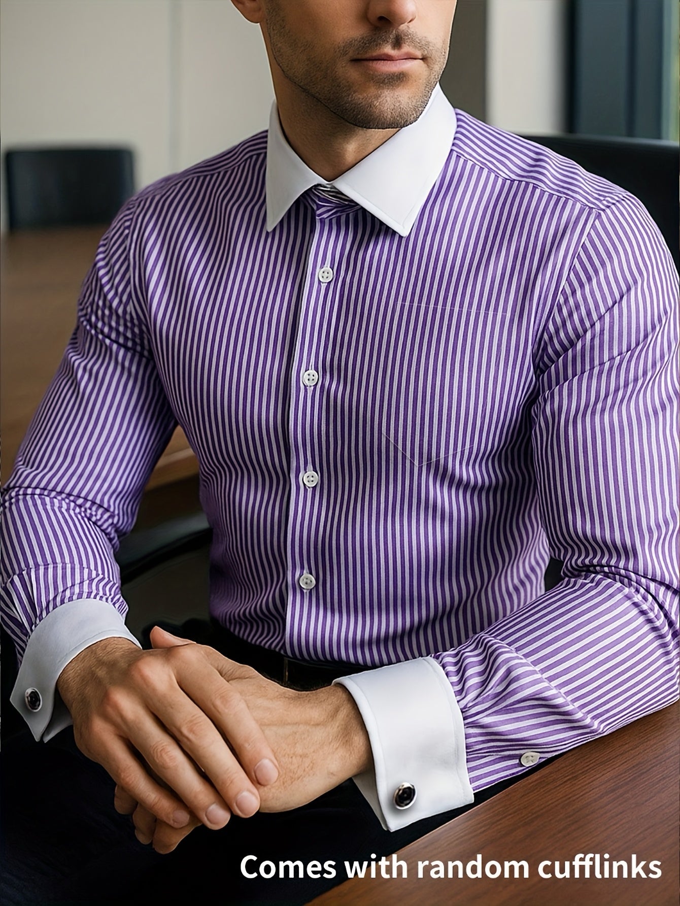 Men’s French Cuff Dress Striped Shirt Blouse | Double Cuff Formal Business Shirt