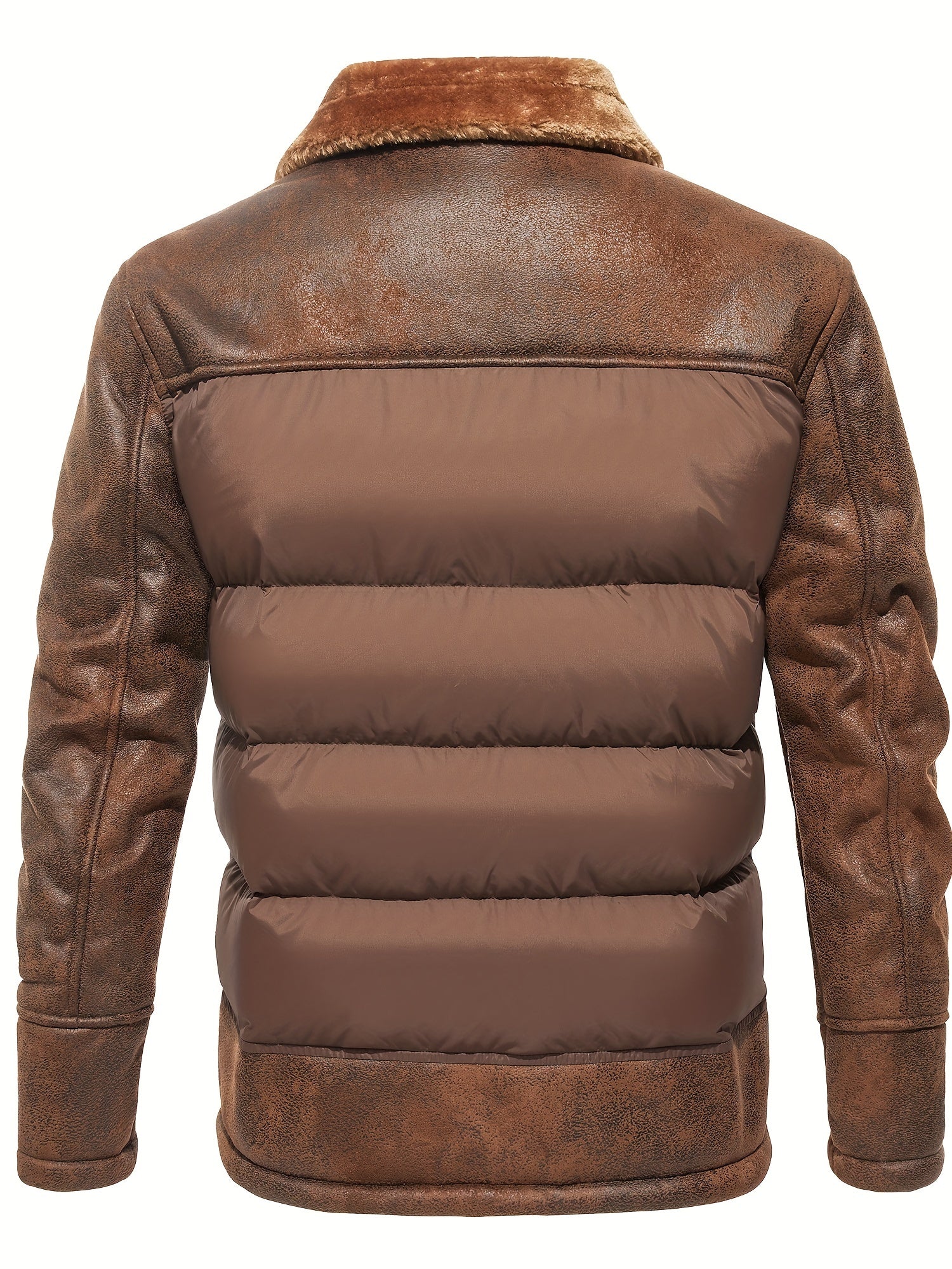 Men’s Casual Puffer Jacket with Faux Fur Collar – Warm Solid Color Zip-Up Coat