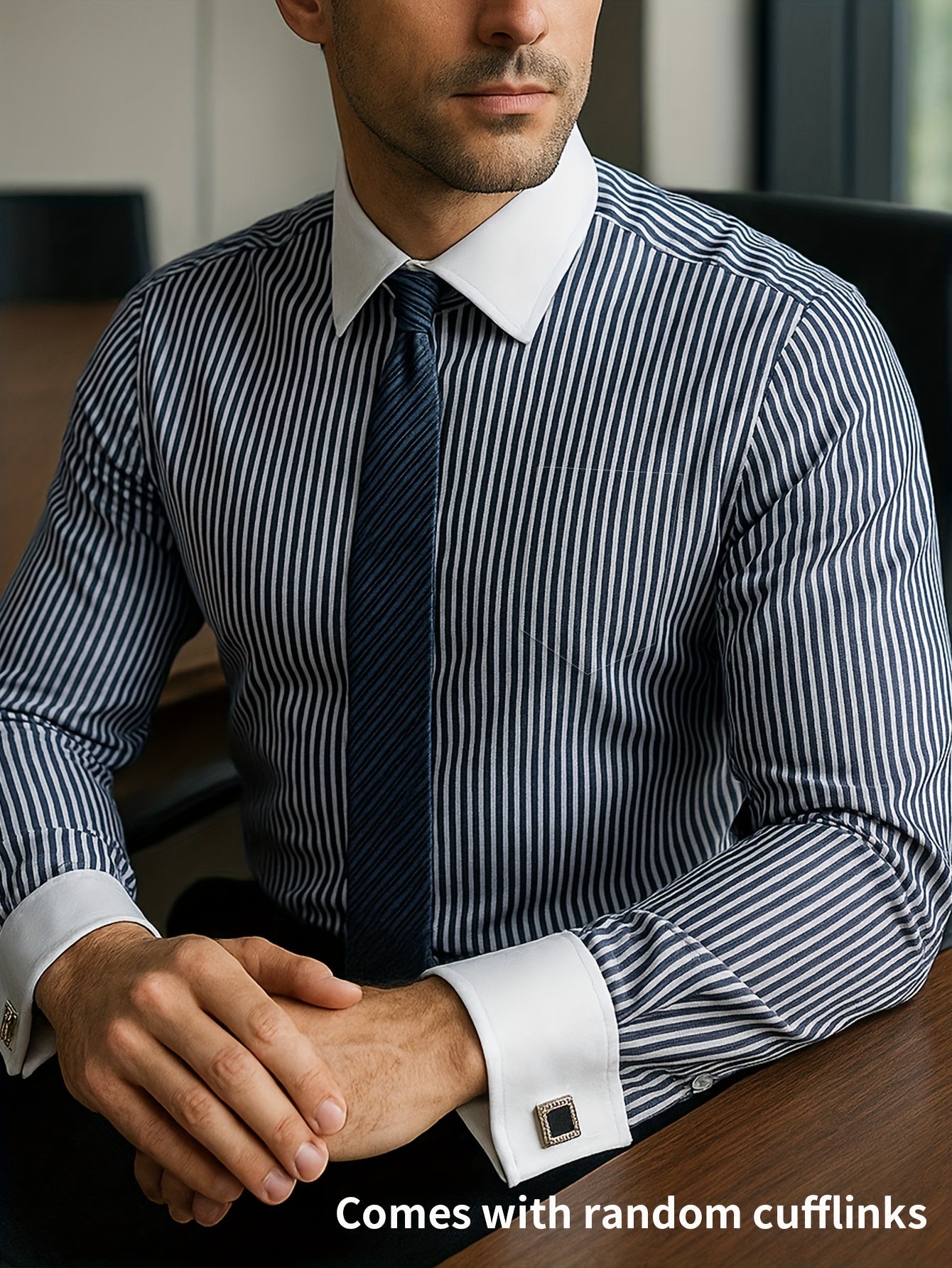 Men’s French Cuff Dress Striped Shirt Blouse | Double Cuff Formal Business Shirt