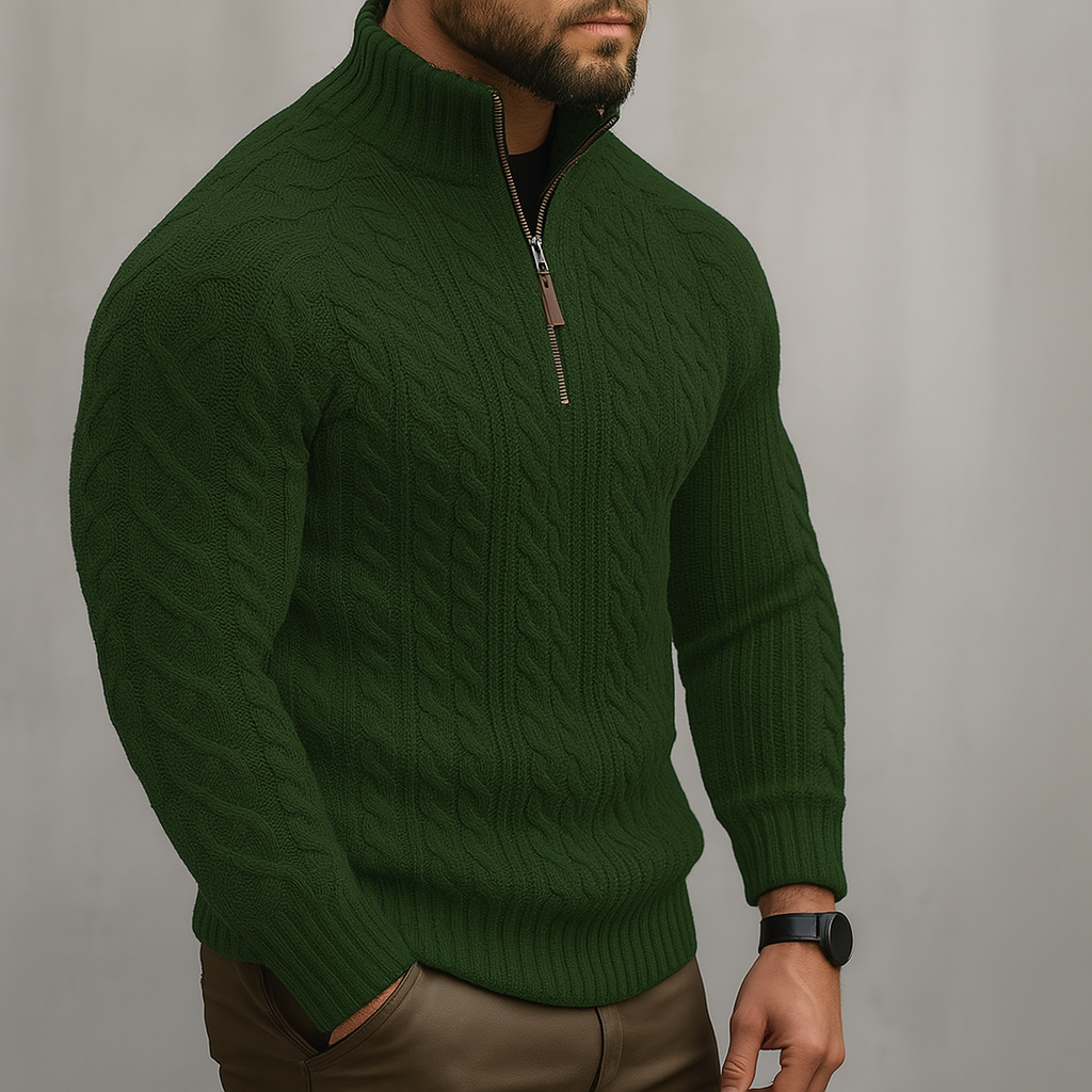Men Slim Fit Half Zip Pattern Christmas Sweater