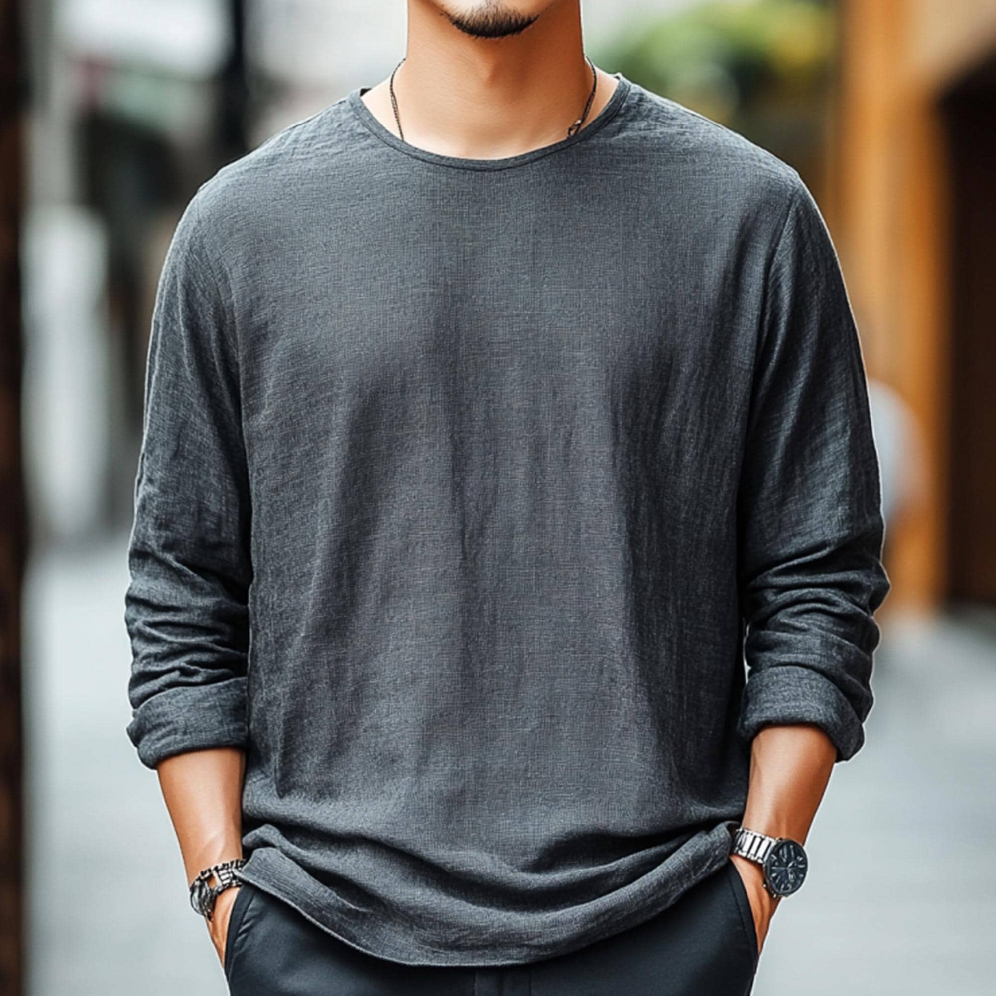 Pure Linen Long Sleeve Shirt Lightweight Casual Menswear