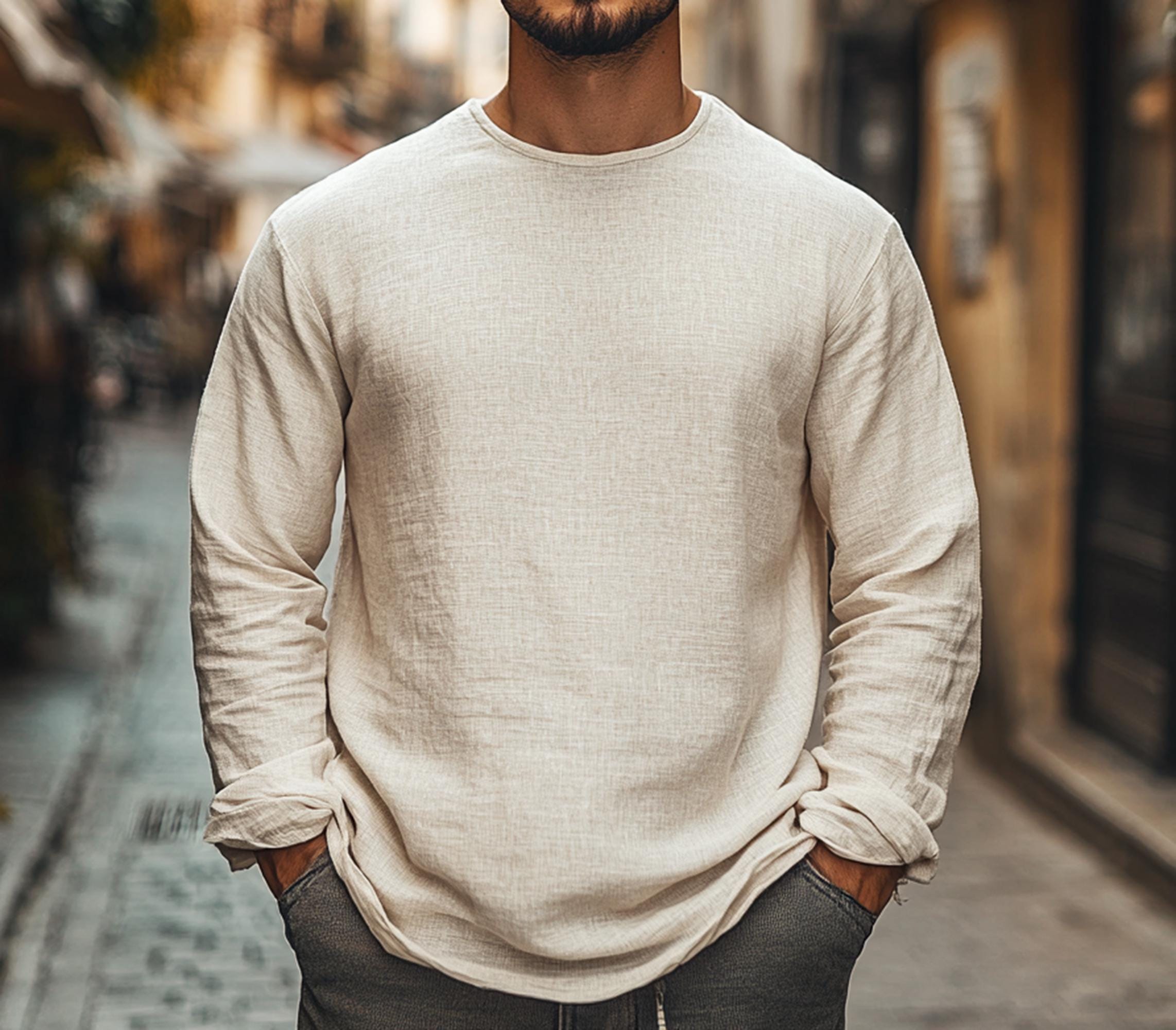 Pure Linen Long Sleeve Shirt Lightweight Casual Menswear