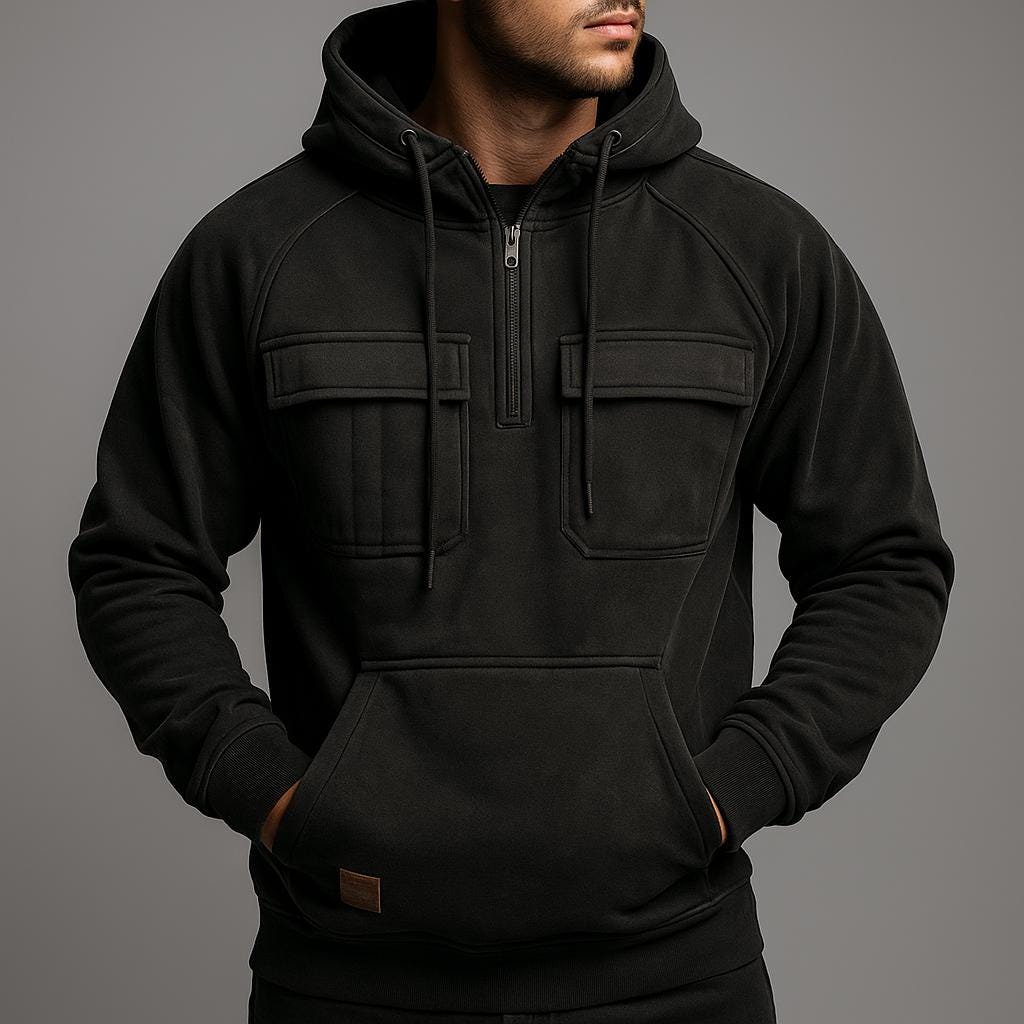 Men’s Cargo Hooded Pullover with Half-Zip Design