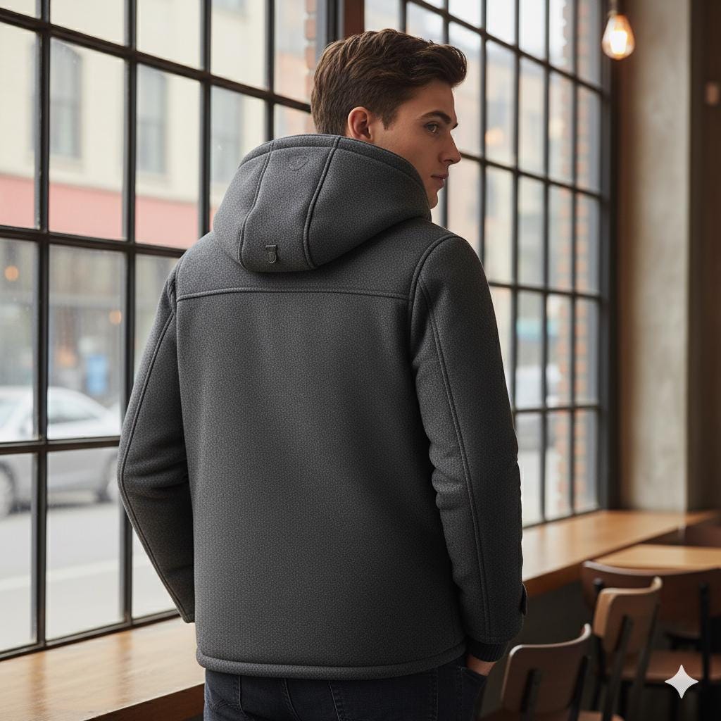 Men’s Darkgrey Wool Toggle Coat with Hood – Handmade Winter Jacket, Warm Wool Duffle