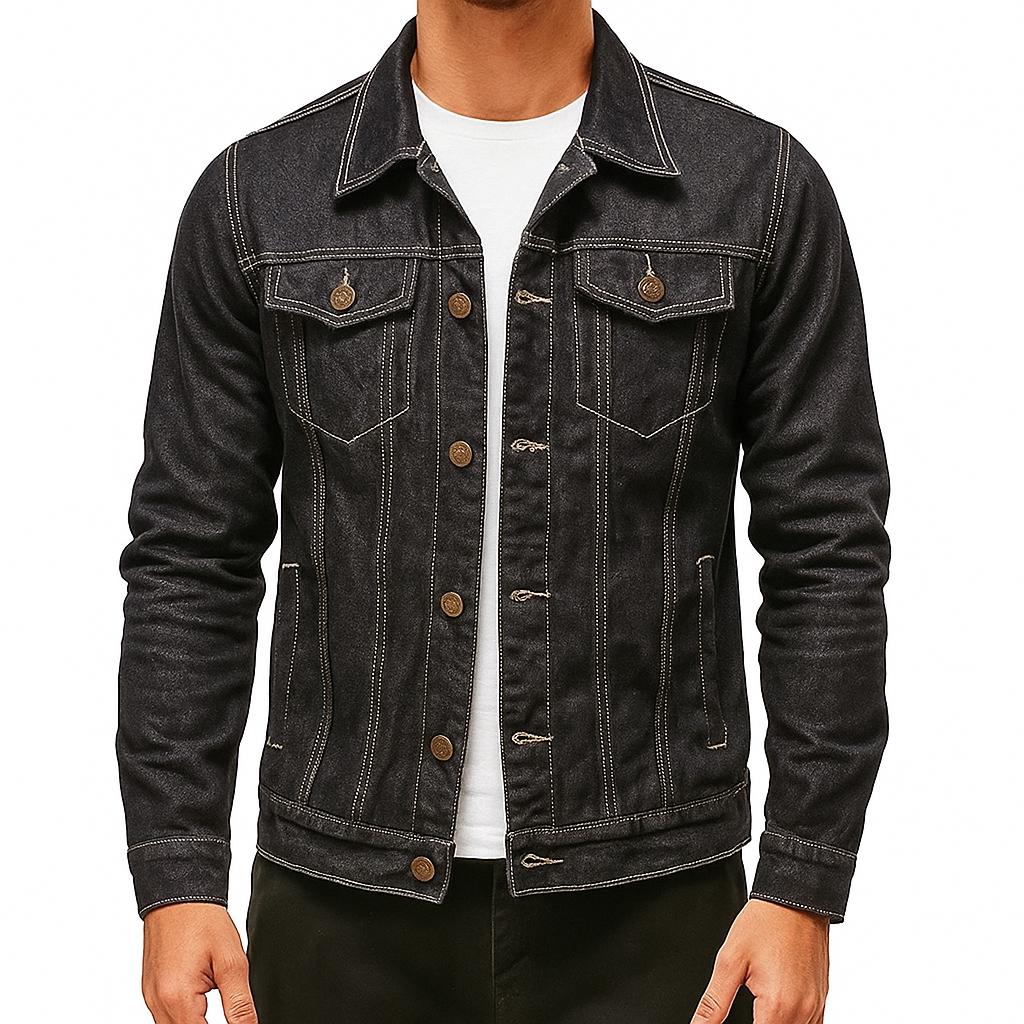 Men's Slim Fit Denim Jacket - Vintage Style Button-Up Jean Coat