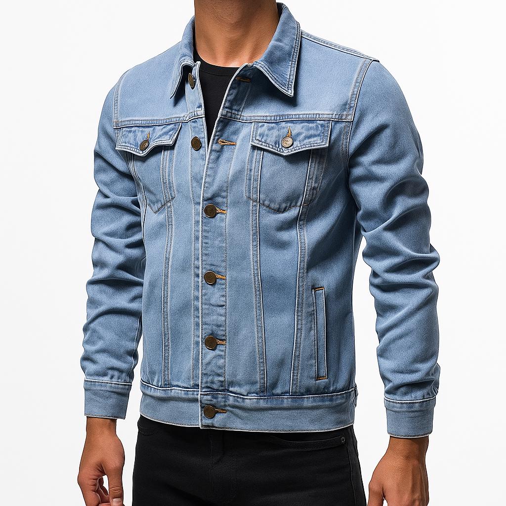 Men's Slim Fit Denim Jacket - Vintage Style Button-Up Jean Coat