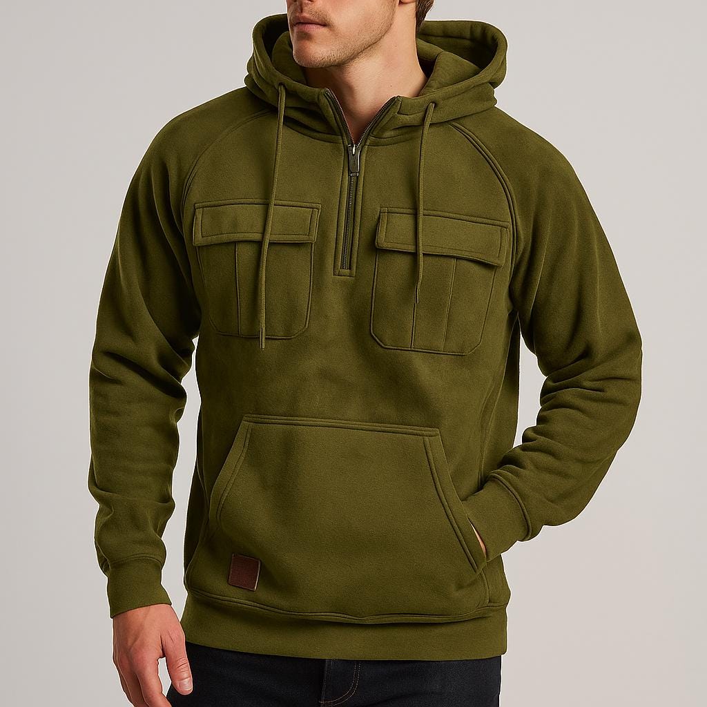 Men’s Cargo Hooded Pullover with Half-Zip Design