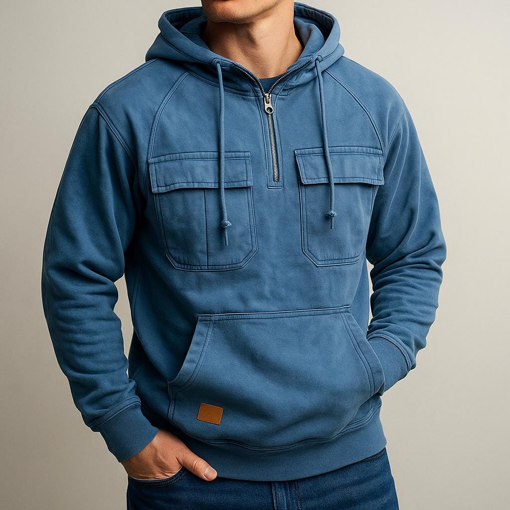 Men’s Cargo Hooded Pullover with Half-Zip Design
