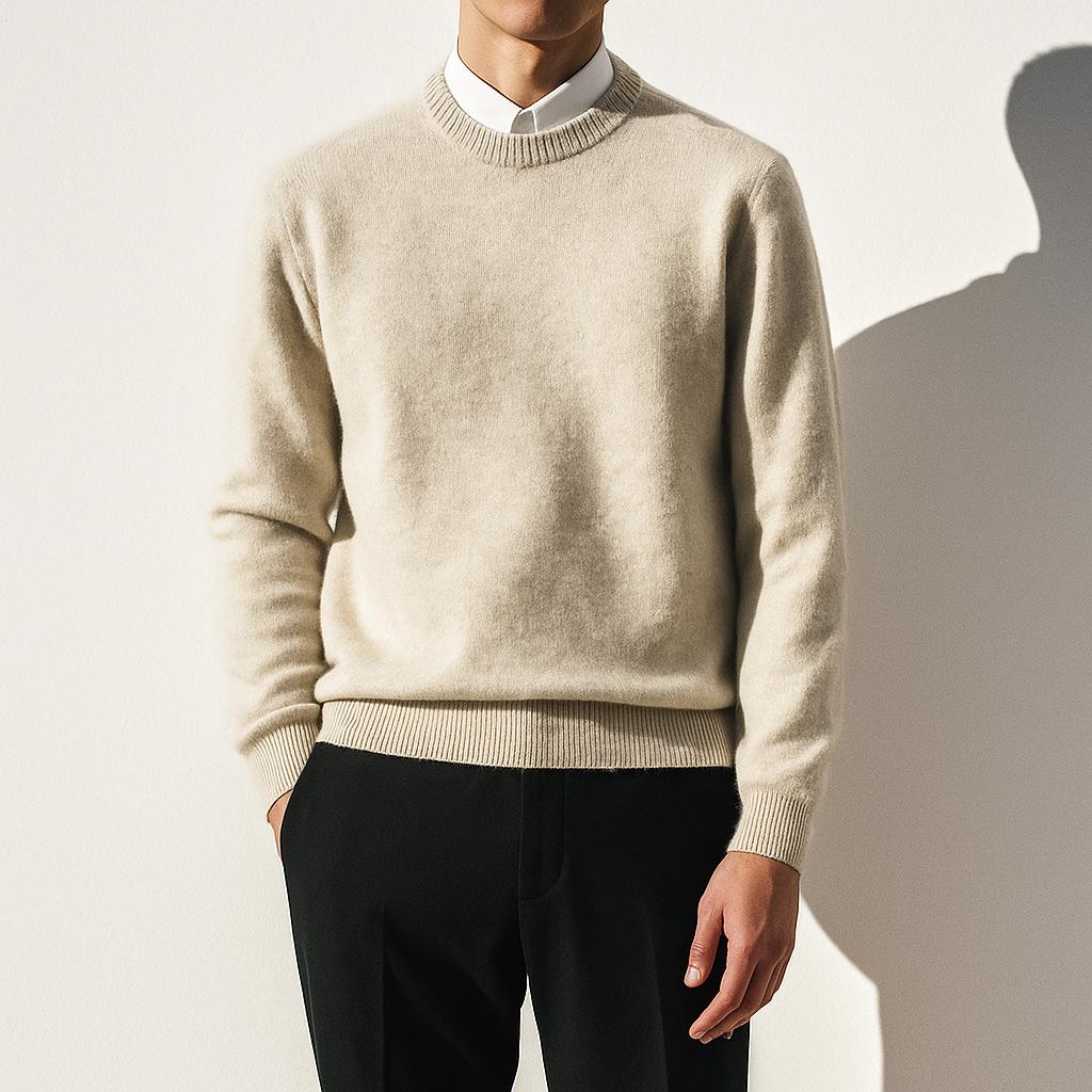Men's Soft Knit Crew Neck Sweater Minimalist Solid Color Pullover