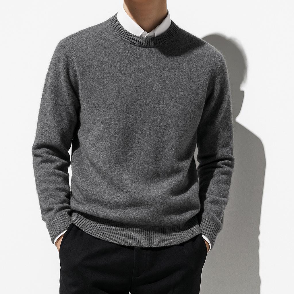 Men's Soft Knit Crew Neck Sweater Minimalist Solid Color Pullover