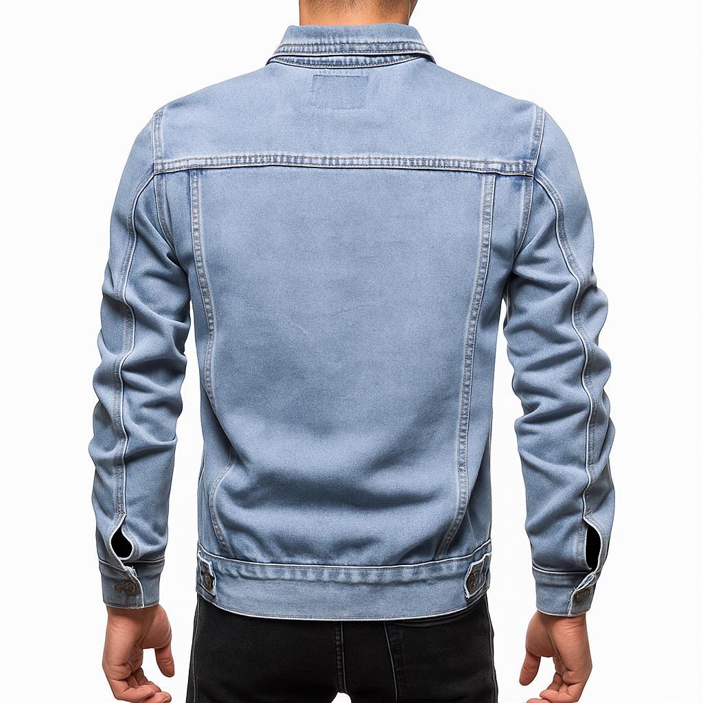 Men's Slim Fit Denim Jacket - Vintage Style Button-Up Jean Coat