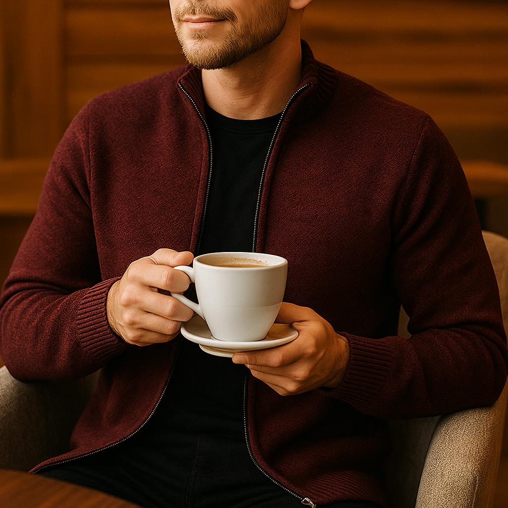 Men’s Zip-Up Cardigan – Check Pattern Lined Design