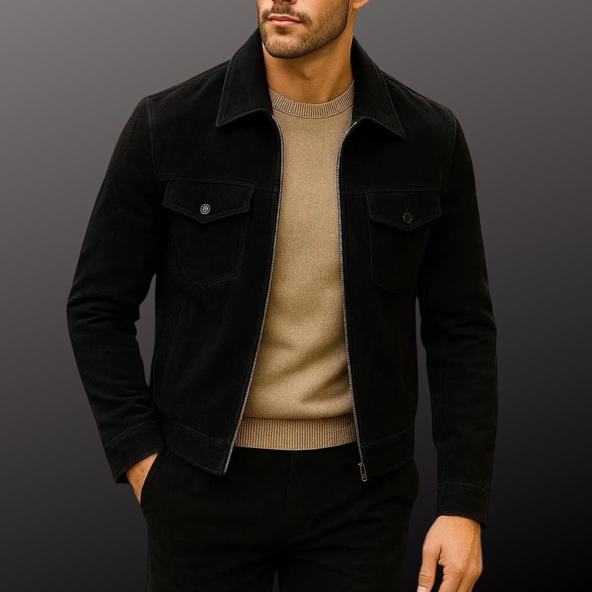Men’s Vintage-Style Suede Jacket – Classic Structured Design