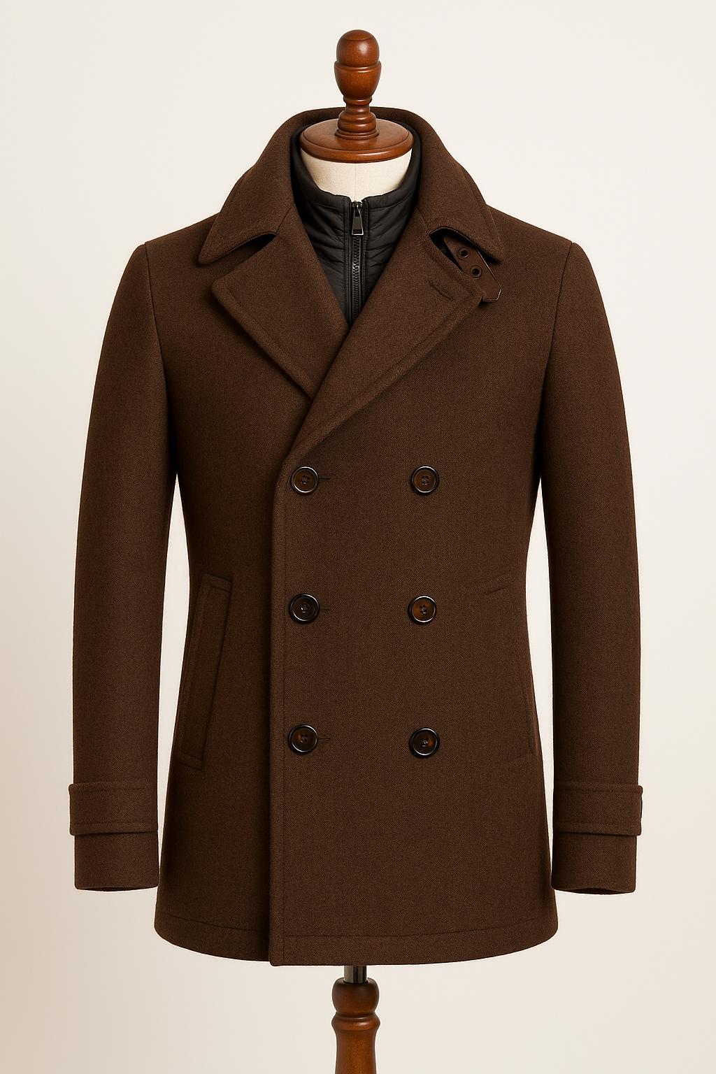 Men’s Wool Peacoat | Double Breasted Tailored Winter Coat