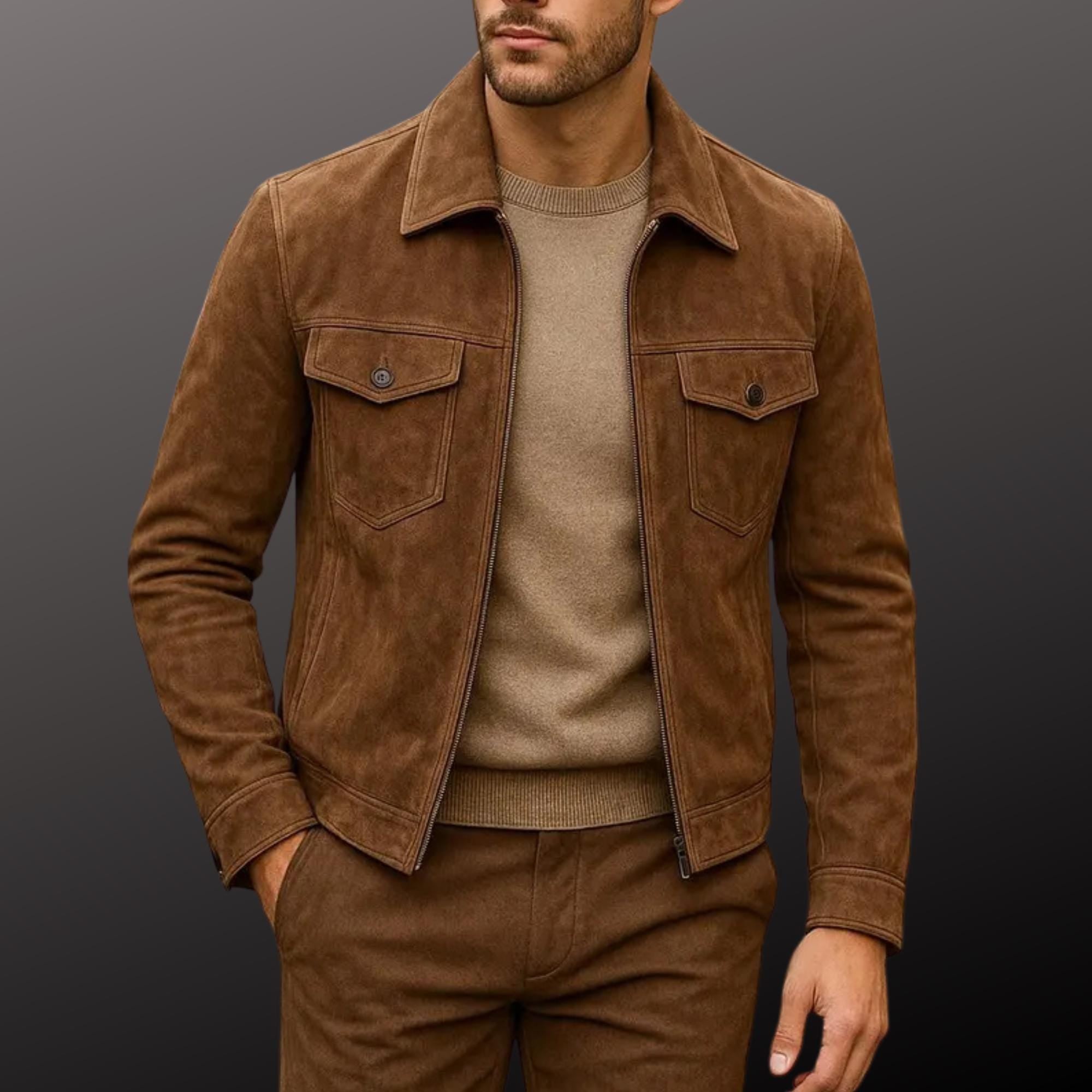 Men’s Vintage-Style Suede Jacket – Classic Structured Design