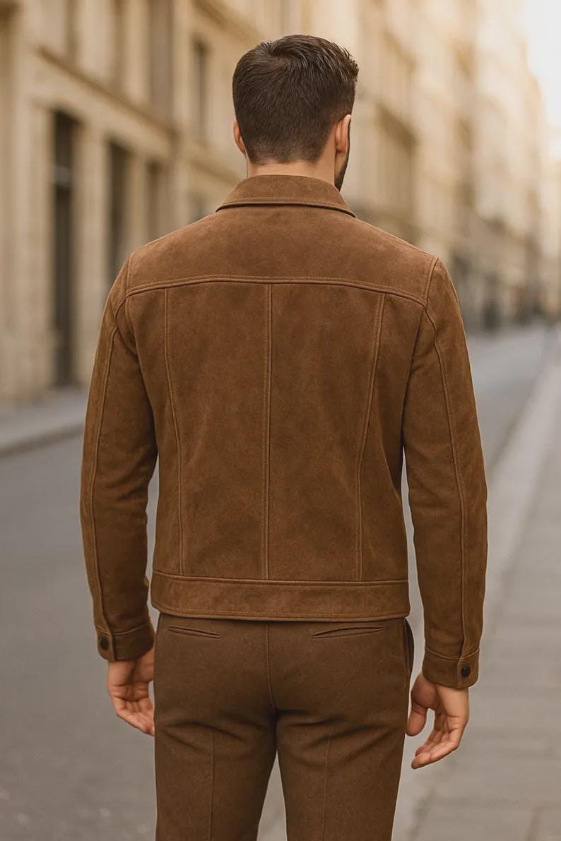Men’s Vintage-Style Suede Jacket – Classic Structured Design