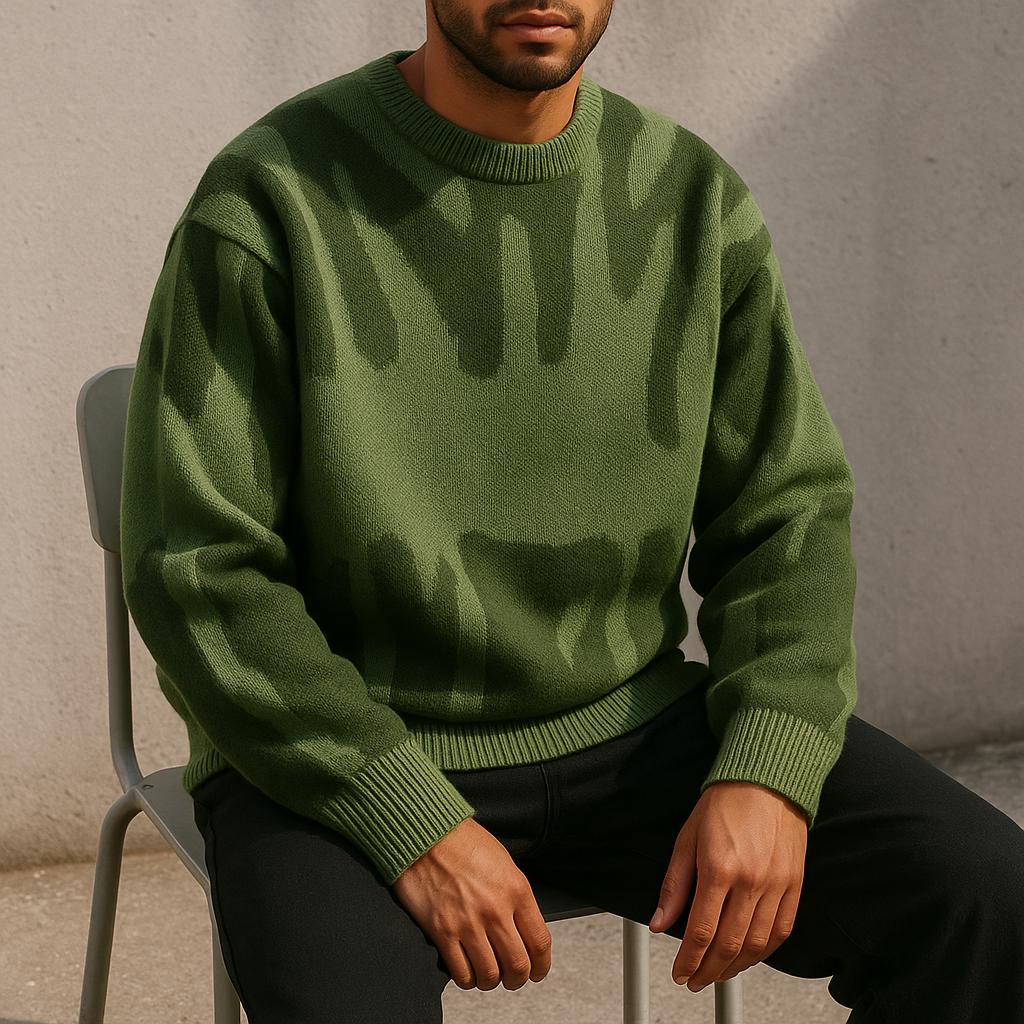Men’s Geometric Pattern Oversized Sweater – Crew Neck Design
