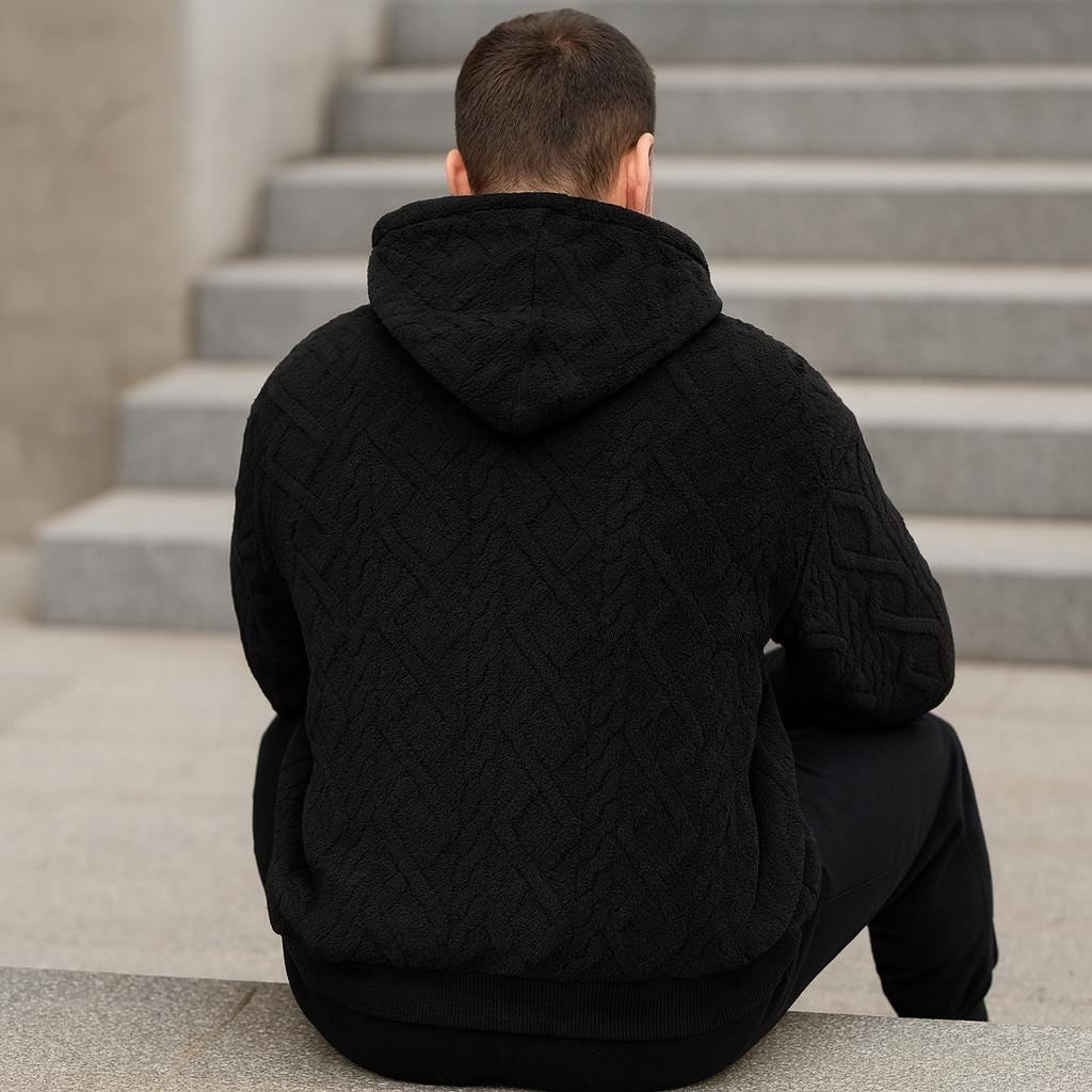 Men’s Streetwear Soft Oversized Hooded Pullover – Textured Design