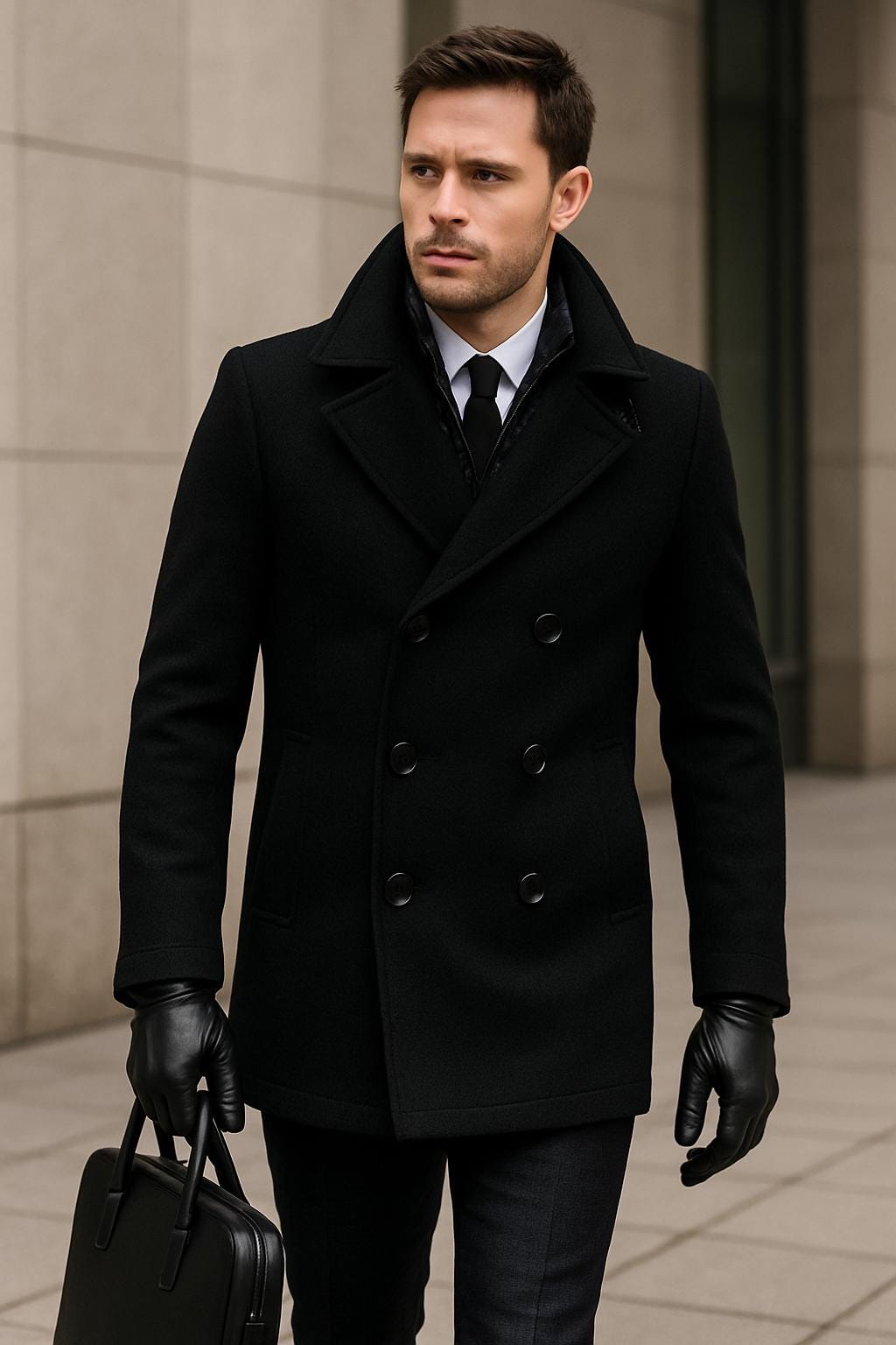 Men’s Wool Peacoat | Double Breasted Tailored Winter Coat
