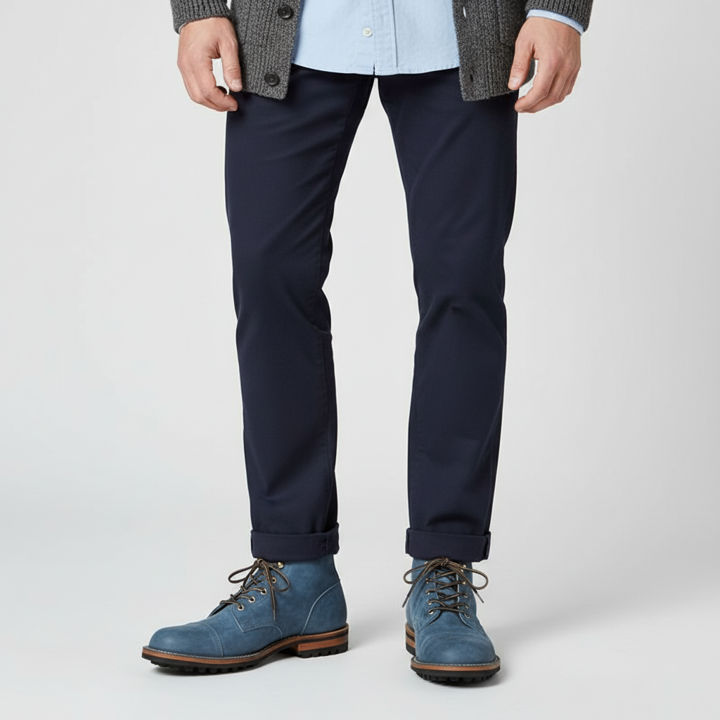 Men’s Leather Look Ankle Boots – Lace-Up Cap Toe Boots with Non-Slip Rubber Sole