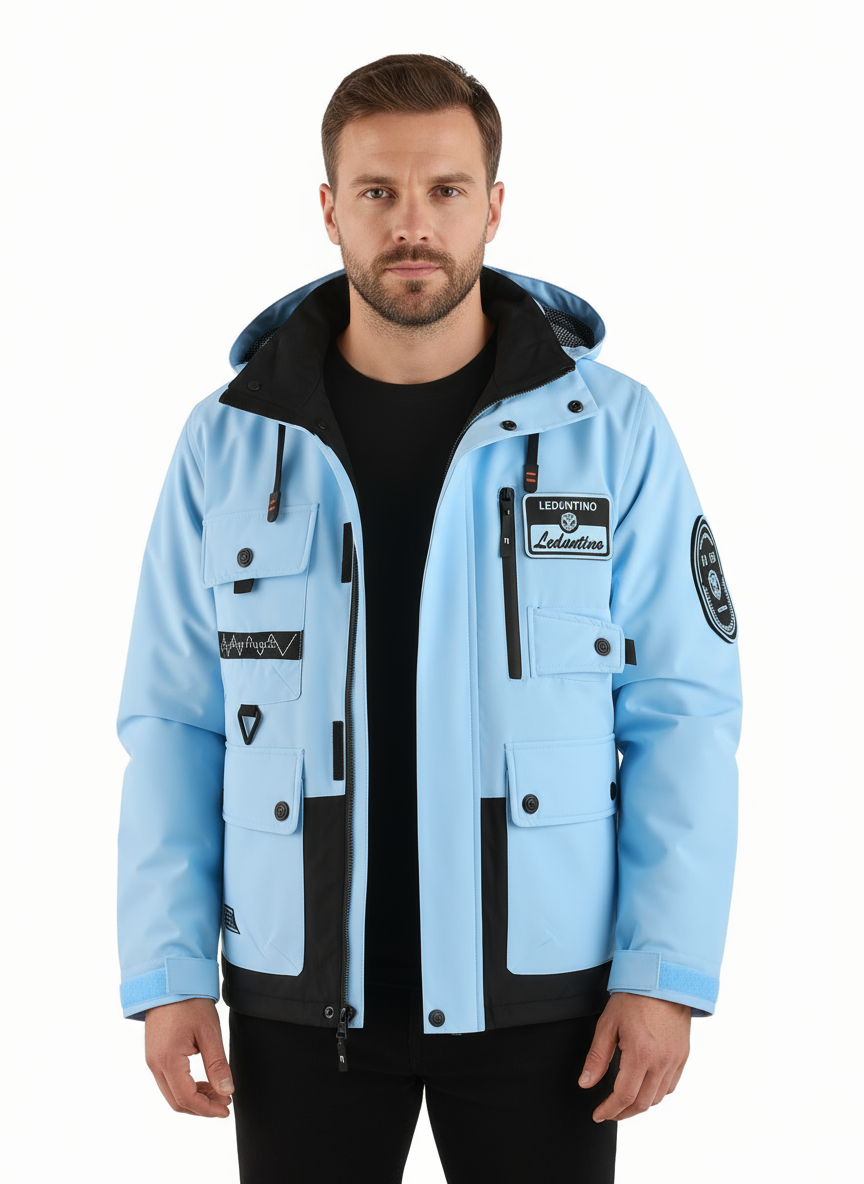 Men's Hooded Jacket Men's Outdoor Warm Storm Jacket Casual Multi-Pocket Cargo Jacket