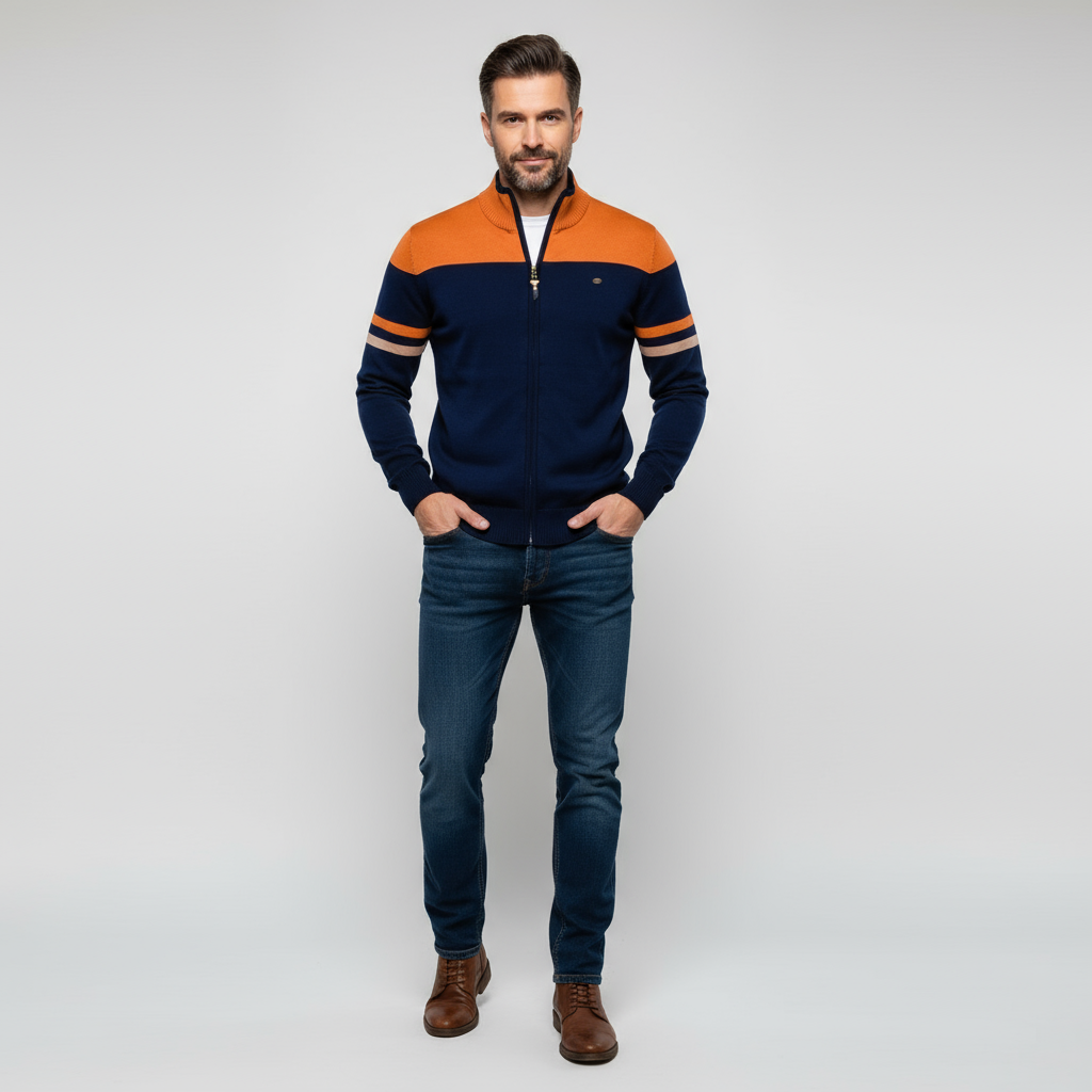 Tom Carter Men Complex Zip-Up Sweater