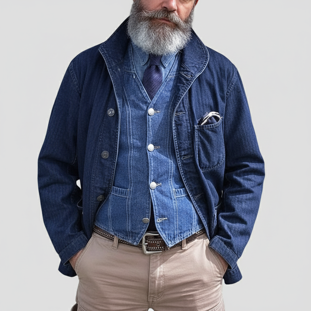 Blake | Vintage Denim Multi-Pocket Lightweight Jacket