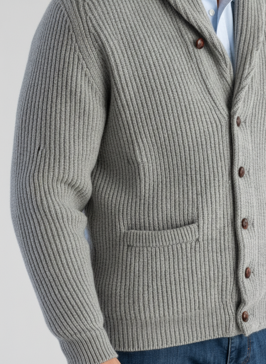 Men’s Lambswool Shawl Collar Jacket – Classic Knit Cardigan Style